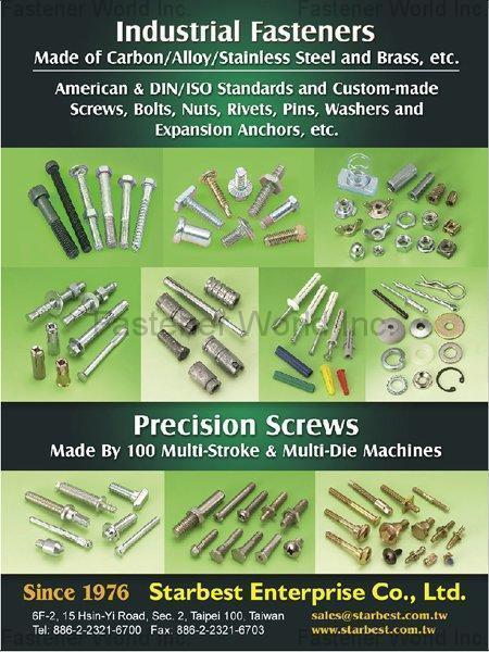 STARBEST ENTERPRISE CO., LTD.  , Industrial Fasteners, Screws, Bolts, Nuts, Rivets, Pins, Washers and Expansion Anchors, Precision Screws , Miniature Precision Screws