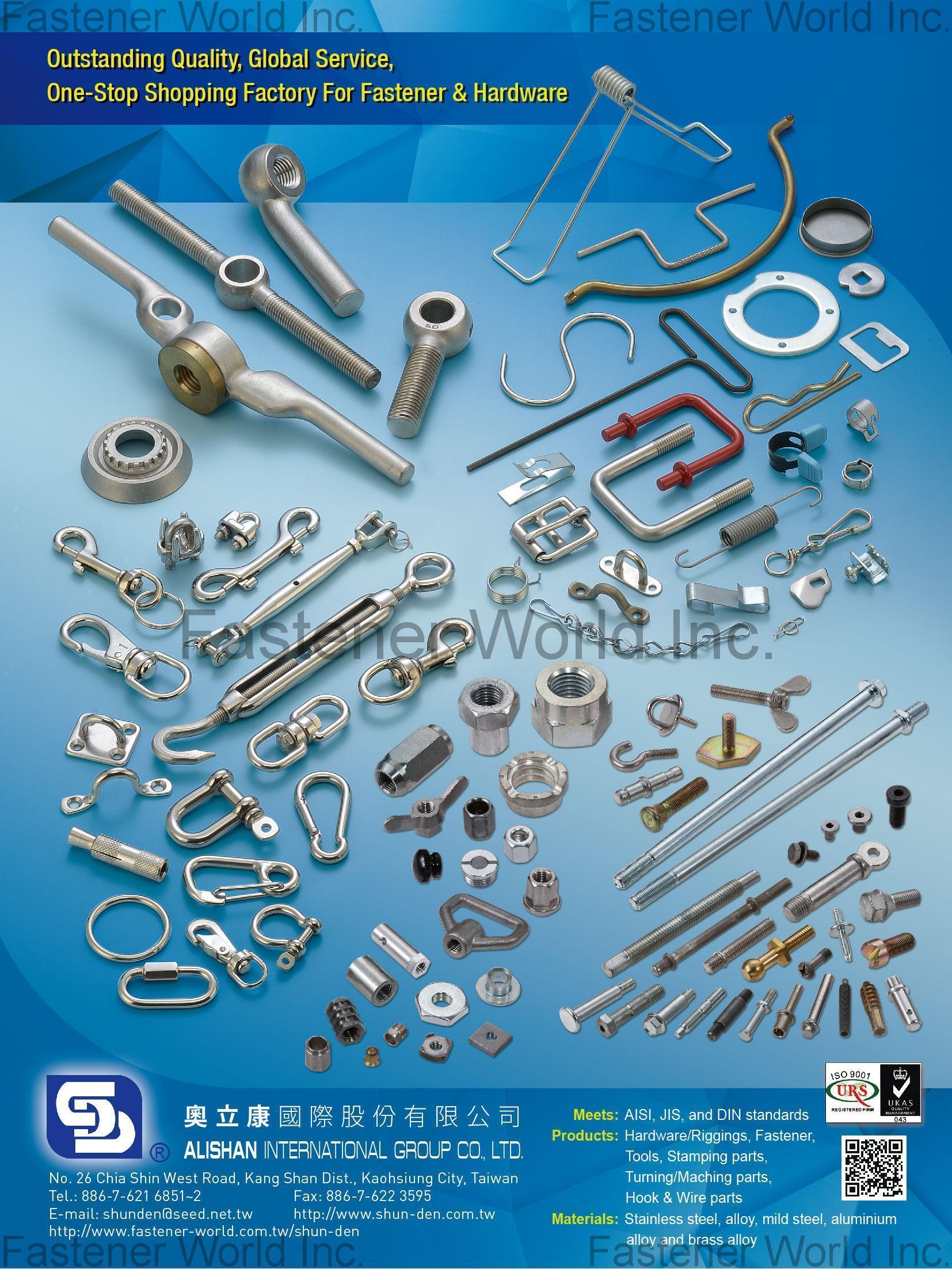 ALISHAN INTERNATIONAL GROUP CO., LTD. , Fastener tools, Bolts & Screws, Nuts, Link Chains & Steel Wire Rope products, Turning & Cutting parts, Stamping parts, Hardware & Rigging, Casting & Forging parts, Wrought (Forged)-Products , Bit & Bits Sets