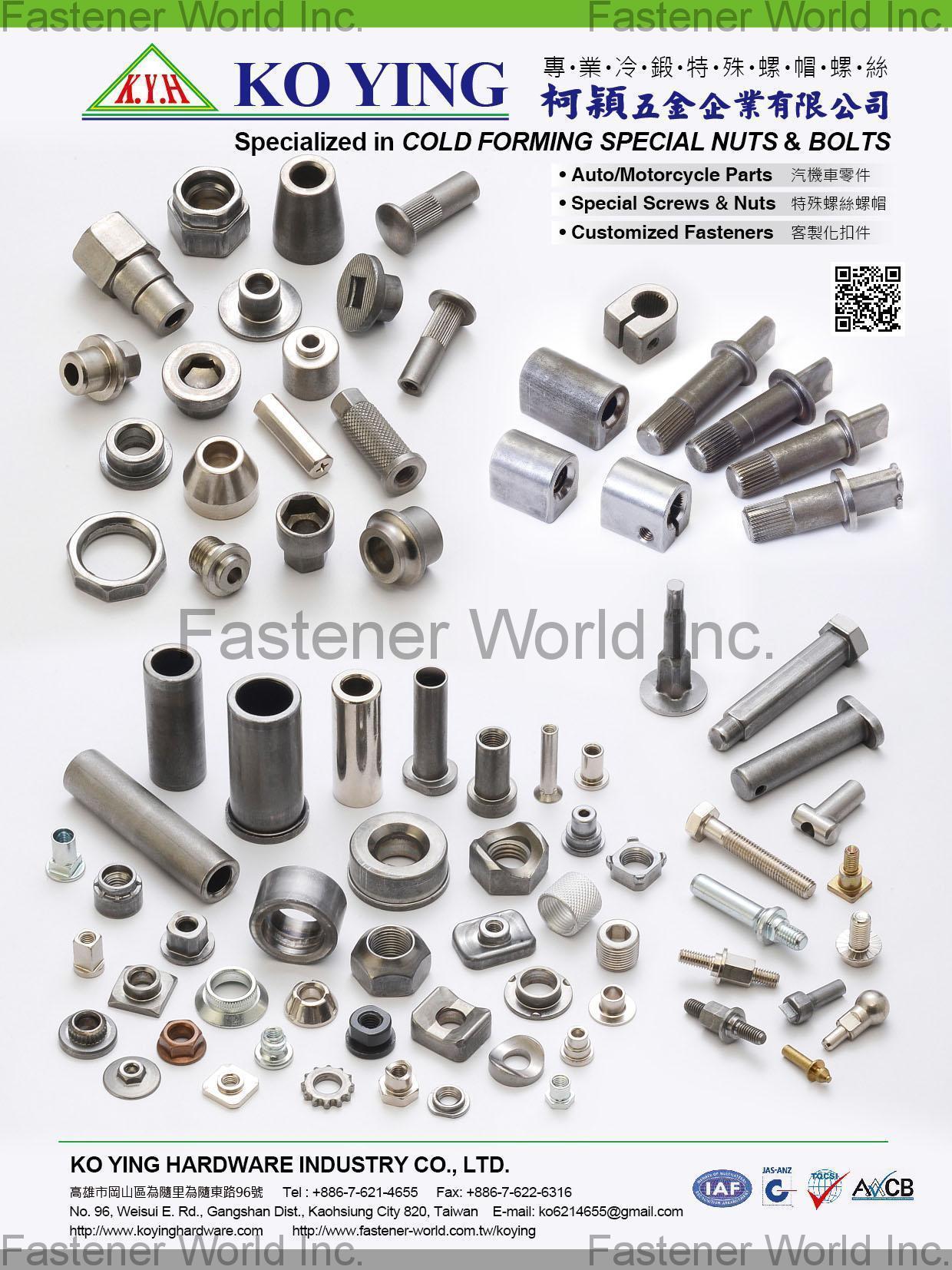 KO YING HARDWARE INDUSTRY CO., LTD. , Motorcycle Fasteners, Automotive Fasteners, Construction Fasteners, Furniture Fasteners, Customize Fasteners , Automotive Parts