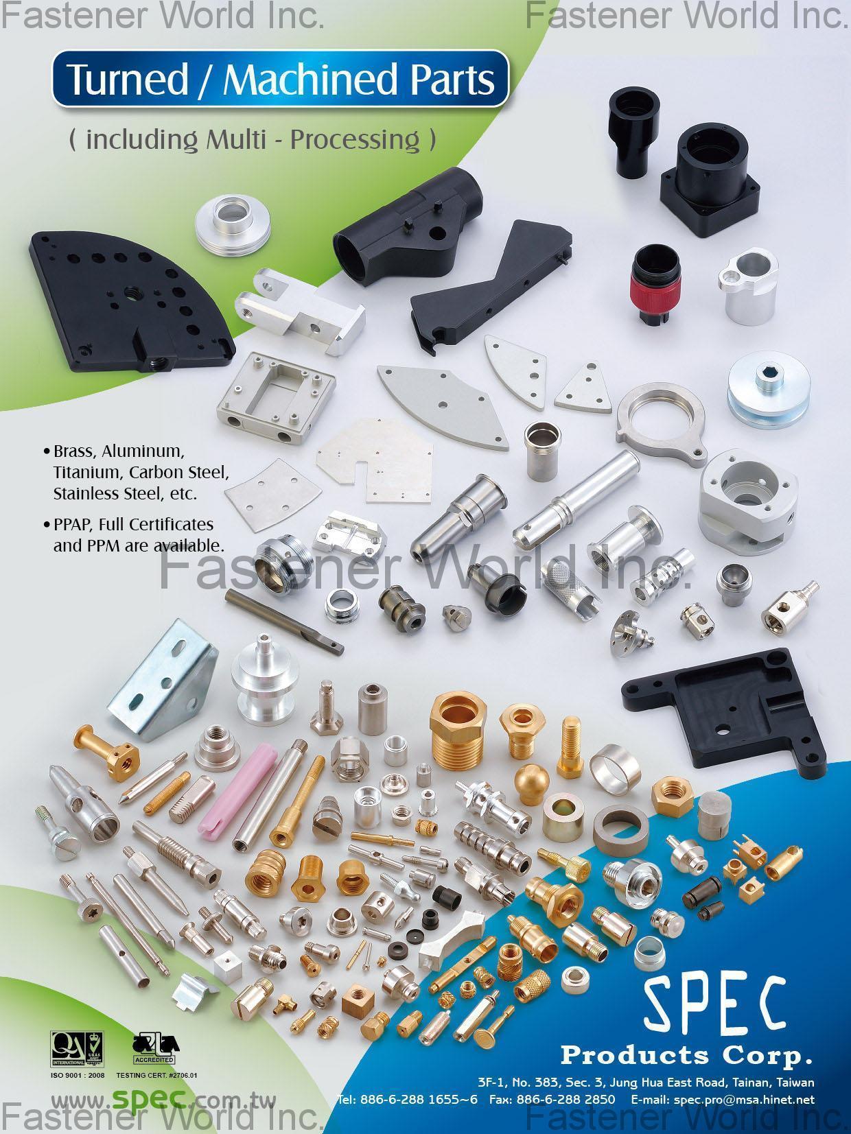 SPEC PRODUCTS CORP.  , Turned / Machined Parts , Machine Parts