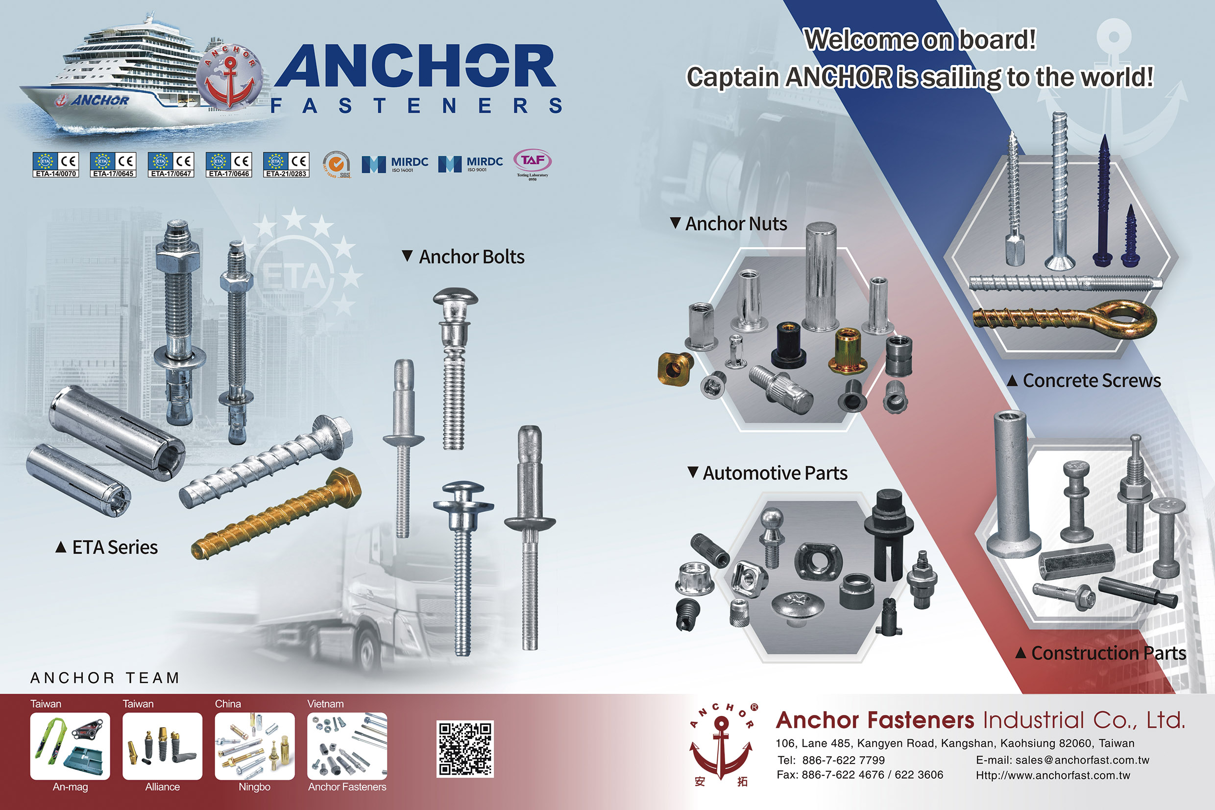 ANCHOR FASTENERS INDUSTRIAL CO., LTD.  , ETA Series, Anchor Bolts, Anchor Nuts, Automotive Parts, Concrete Screws, Construction Parts... , Anchors