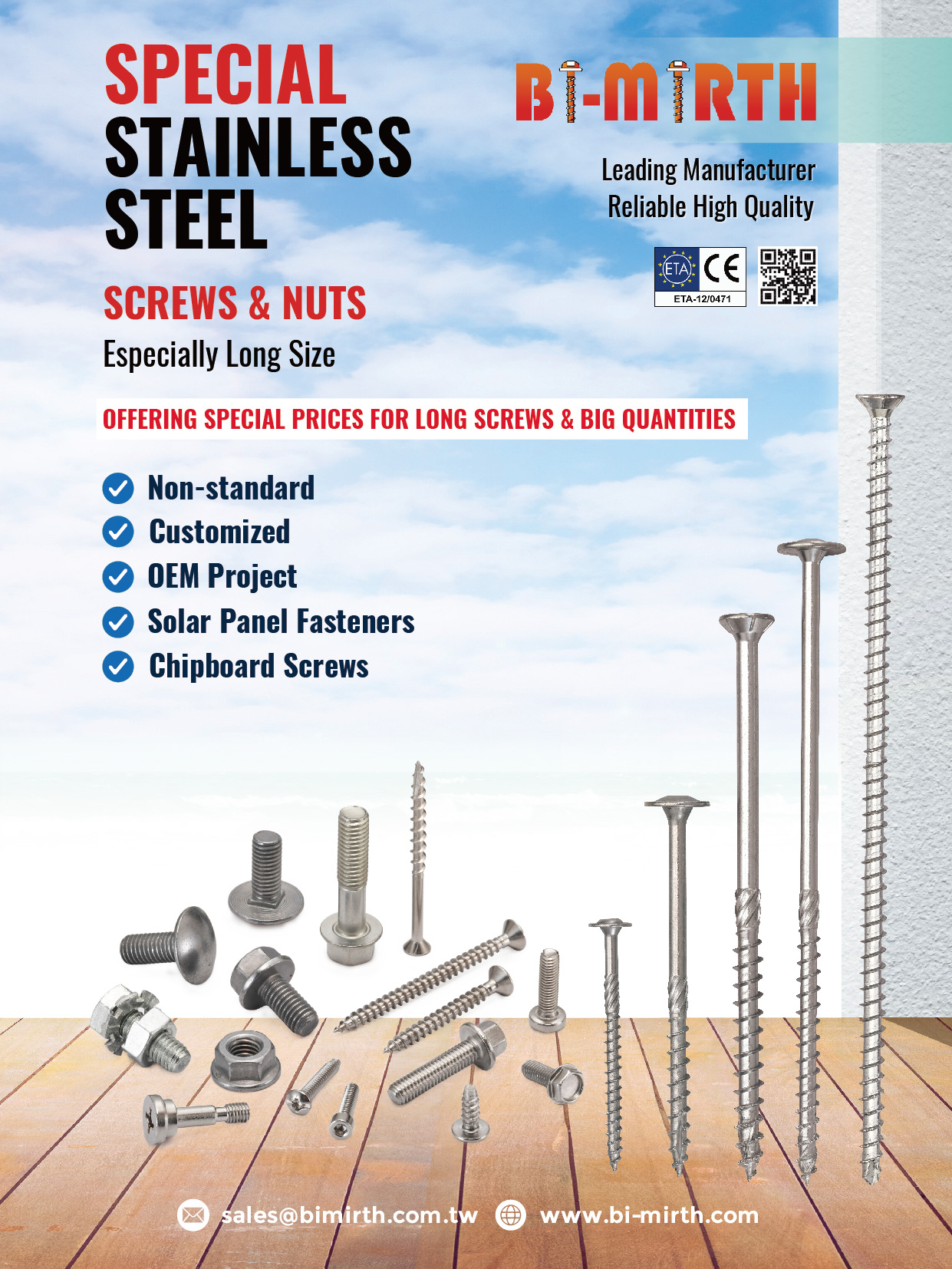 BI-MIRTH CORPORATION , Stainless Steel Screws, Carbon Steel + Zinc Nickel Plated , Wood Screws