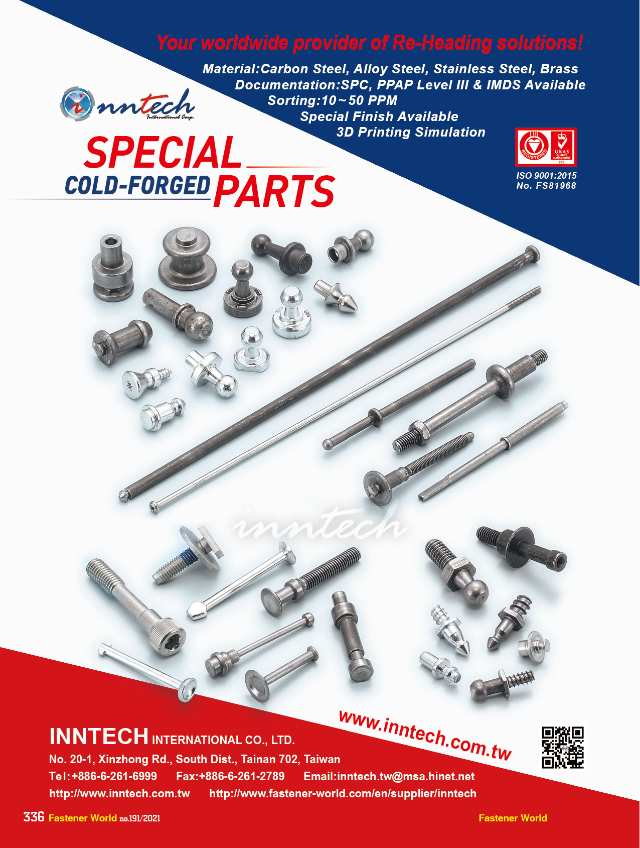 INNTECH INTERNATIONAL CO., LTD.  , OEM Quality Fasteners, Precision Turning, Metal Stamping, Patent, Open Die, Casting, Plastic Injection Molding, Metal Injection Molding, Powder Metal, Glass To Metal Seal, Wire Form, Second Operation, Spring, Assembly , Special Cold / Hot Forming Parts