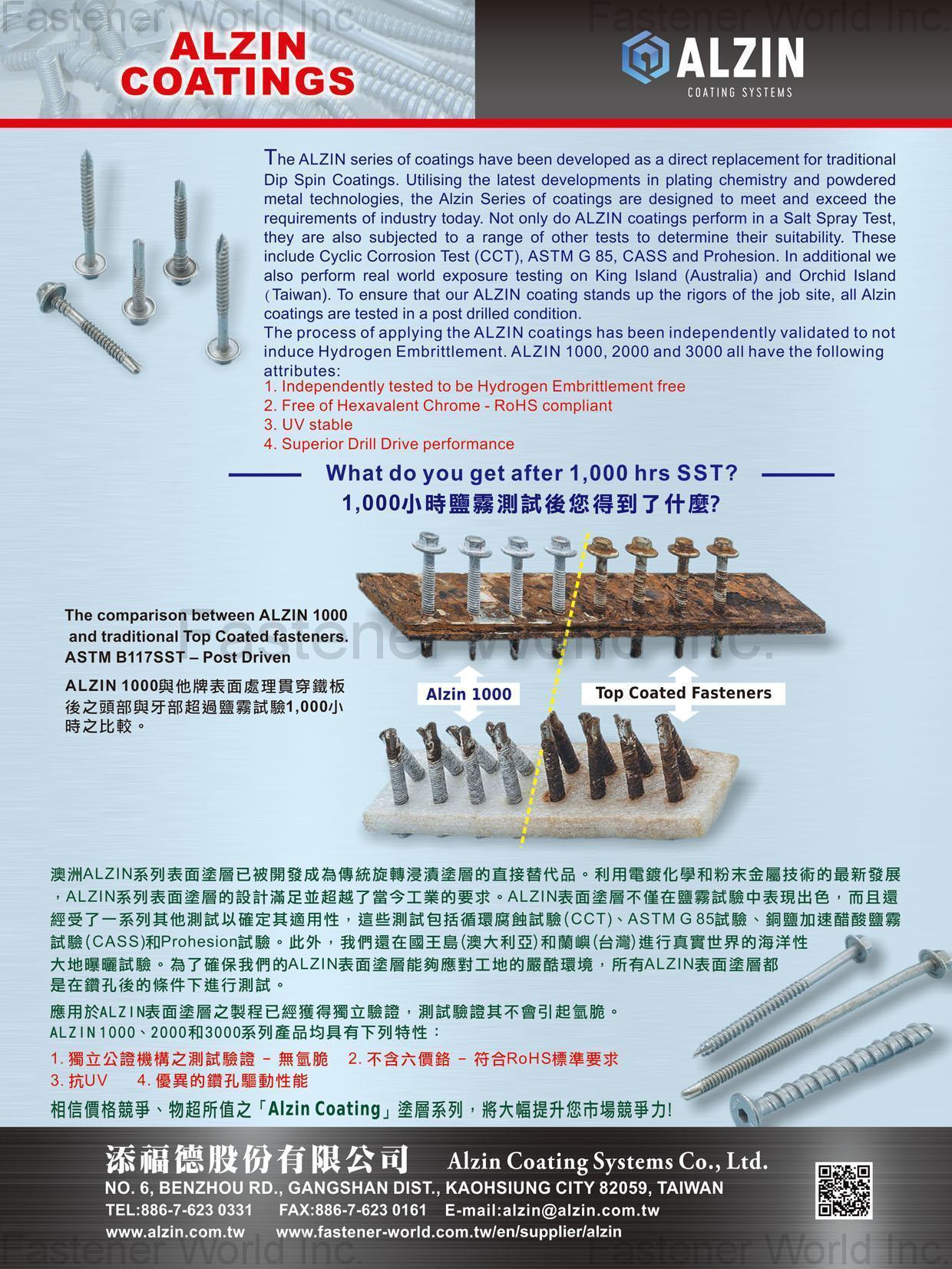 Alzin Coating Systems Taiwan , ALZIN® Coating, XIOD® Coating, High Corrosion-Resistance Surface Coating Specialist , Chromium-free Coating