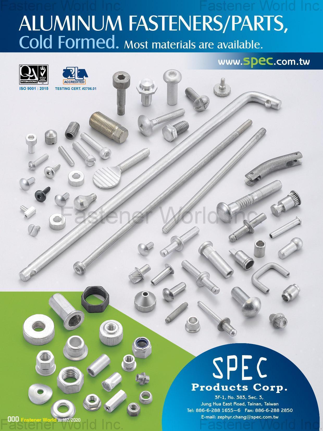 SPEC PRODUCTS CORP.  , Aluminum Fasteners / Parts, Cold Formed , Aluminum Screws