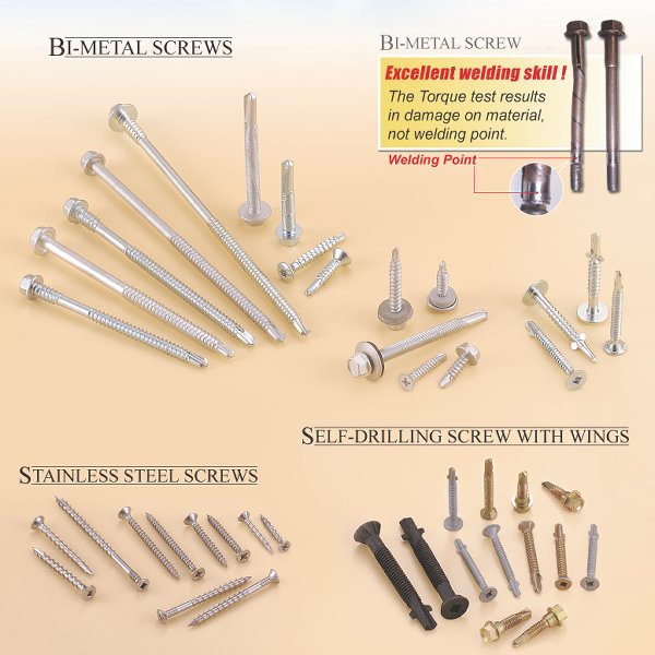 K. TICHO INDUSTRIES CO., LTD.  , Bi-Metal Screws, Stainless Steel Screws, Self-Drilling Screw With Wings , Bi-metal Screw