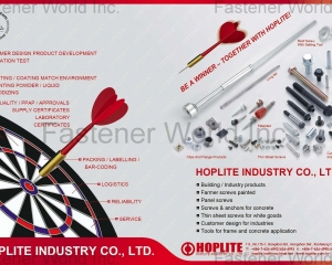 Building / Industry products, Farmer screws painted, Panel screws, Screws & anchors for concrete, Thin sheet screws for white goods, Customer design for industries, Tools for frame and concrete application(HOPLITE INDUSTRY CO., LTD)