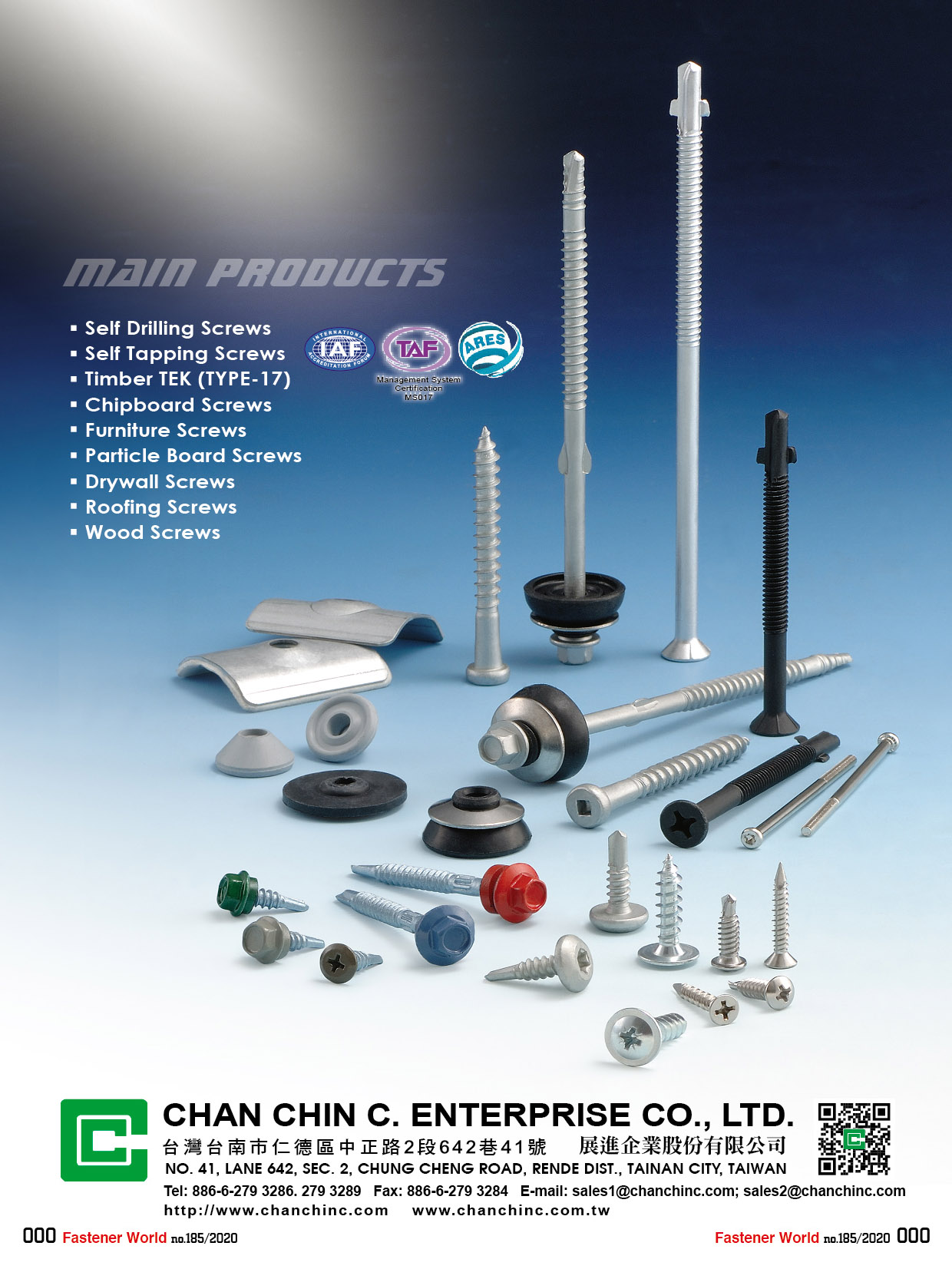 CHAN CHIN C. ENTERPRISE CO., LTD.  , Self Drilling Screws,Self Tapping Screws,Timber TEK(TYPE-17),Chipboard Screws,Particle Board Screws,Drywall Screws,Roofing Screws,Wood Screws , Self-drilling Screws