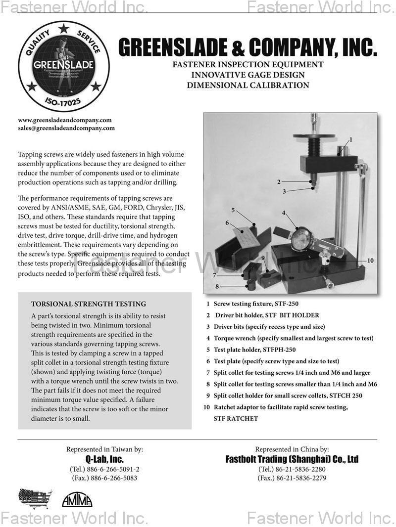 GREENSLADE & COMPANY, INC. , Fastener Inspection Equipment , Spec Inspection