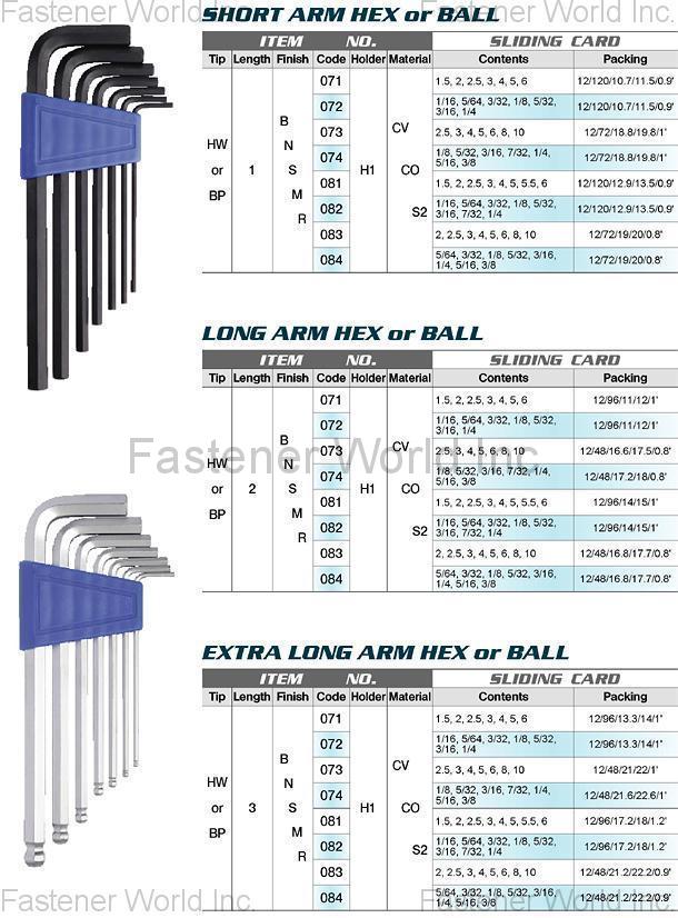 WINRIDE INTERNATIONAL CO., LTD. / PARGET INDUSTRIAL , Hex Key Wrench , Hex Keys