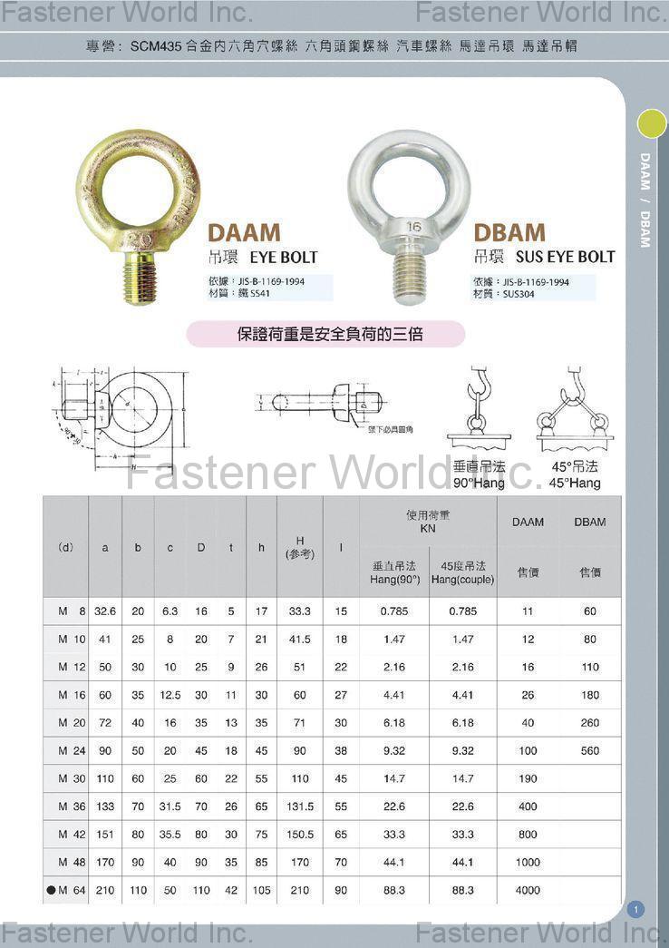 暵記實業有限公司 , 吊環 , 環首螺栓