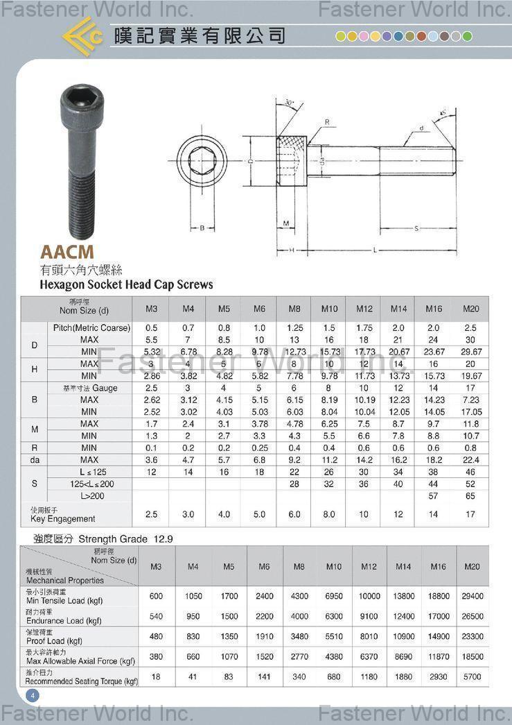 HAN CHI INDUSTRIAL CO., LTD. , Hexagon Socket Head Cap Screw ,Screws , Hexagon Head Cap Screws