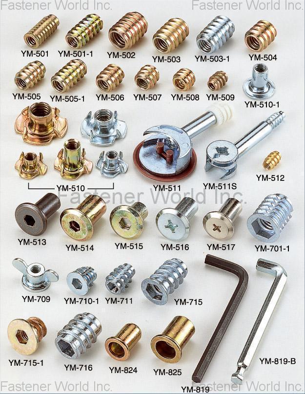 YAW MIN ENTERPRISE CORP. , K.D. FITTING / STEEL INSERT NUTS / TEE NUTS/JCN NUTS/ALLEN KEY/POP NUTS , Furniture Fittings