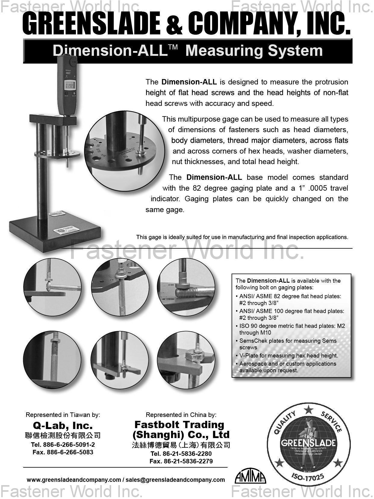 GREENSLADE & COMPANY, INC. , Dimension - All Measuring System , Spec Inspection