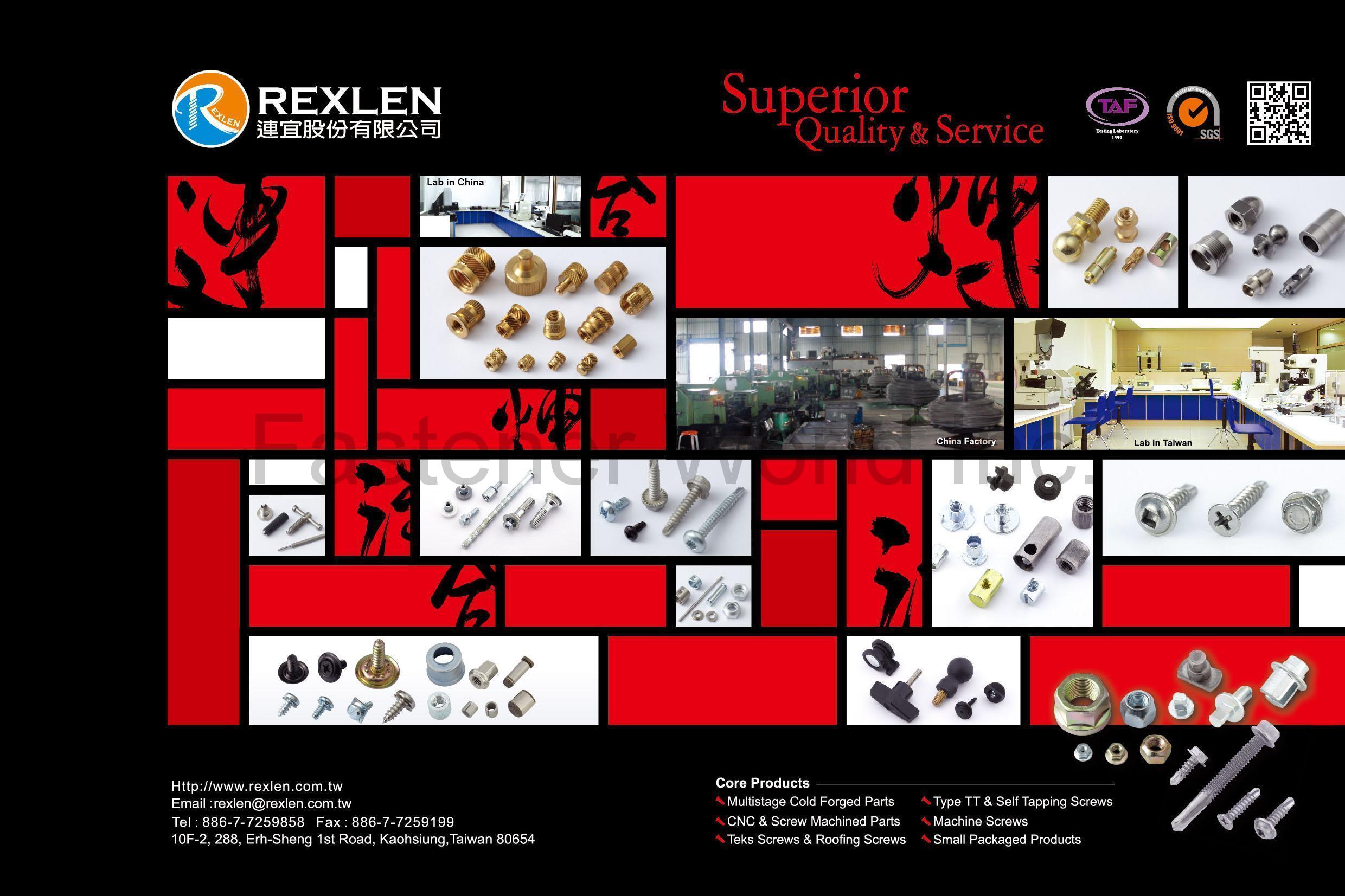 REXLEN CORP.  , Multistage Cold Forged Parts, CNC & Screw Machined Parts, Teks Screws & Roofing Screws, Type TT & Self Tapping Screws, Machine Screws, Small Packaged Products , Special Cold / Hot Forming Parts