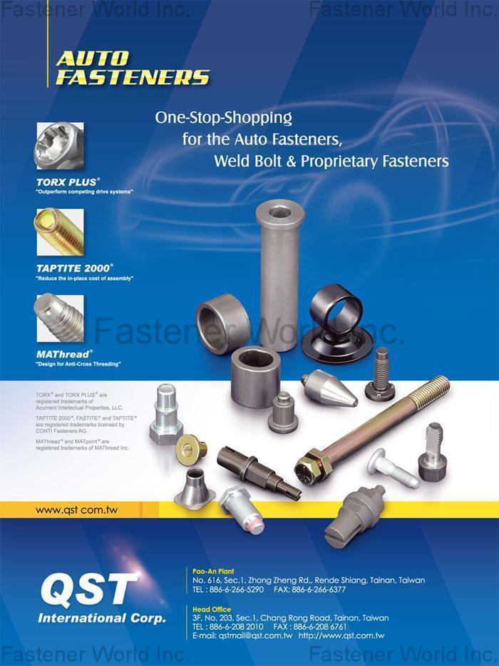 QST INTERNATIONAL CORP.  , Auto Fasteners, Weld Bolt, Proprietary Fasteners, Torx Plus, Taptite 2000, MAThread , Automotive & Motorcycle Special Screws / Bolts