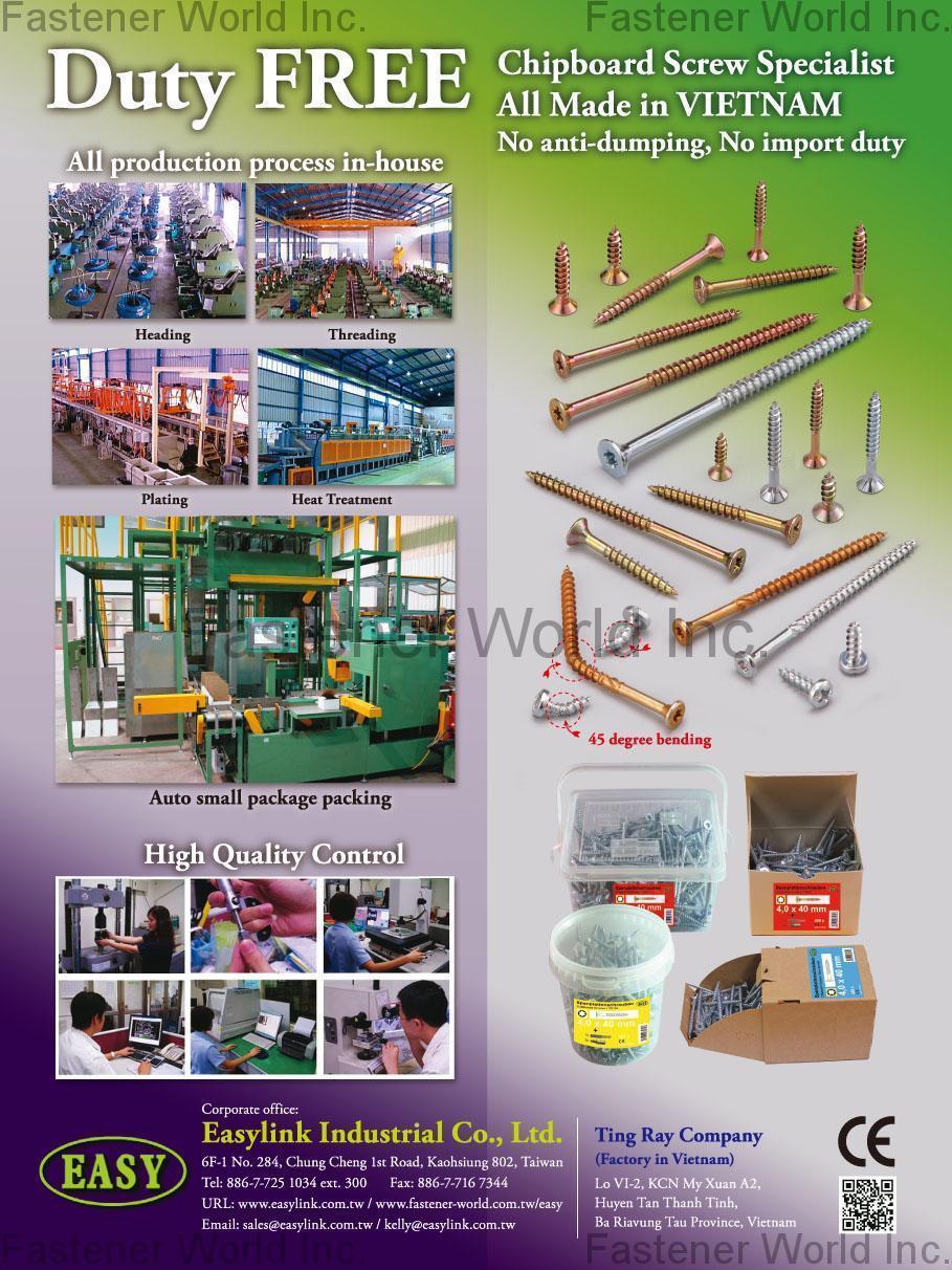 EASYLINK INDUSTRIAL CO., LTD. , Automotive Part, Electronic Screw, Standard Parts, Furniture Components , Chipboard Screws