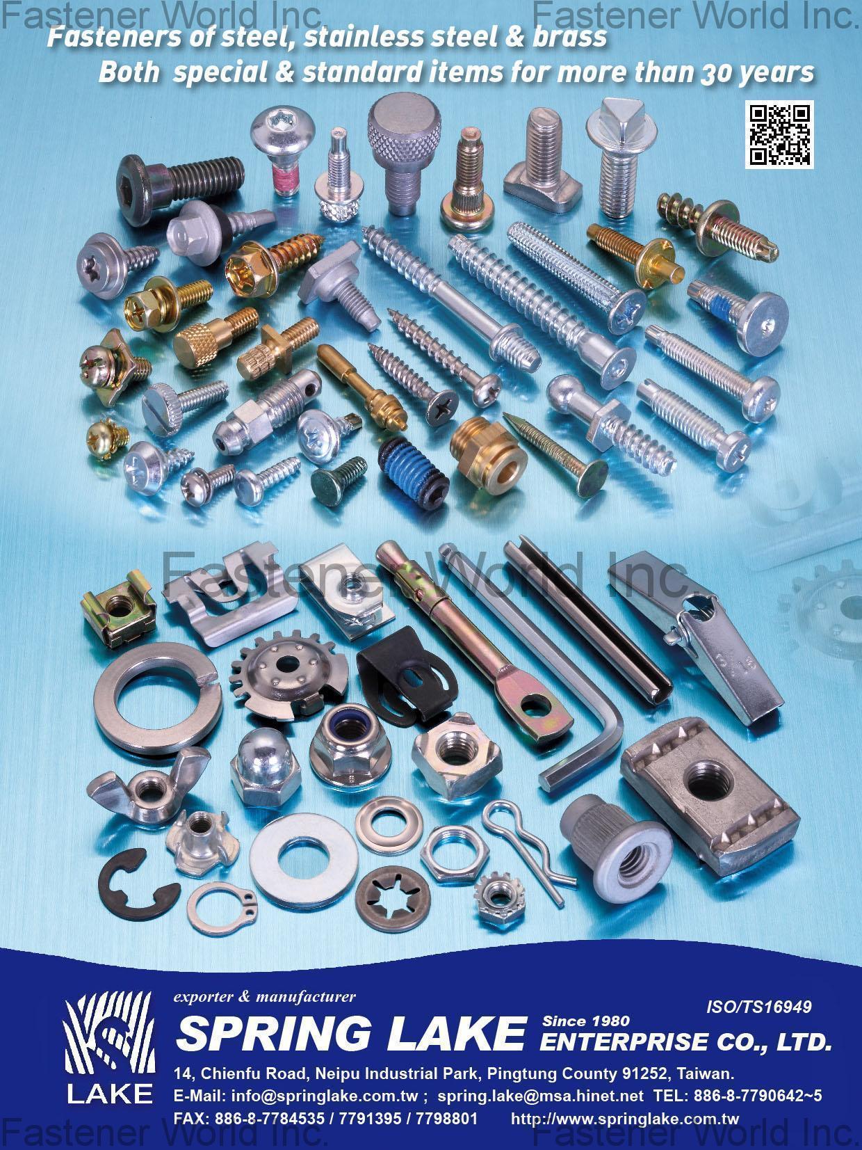 SPRING LAKE ENTERPRISE CO., LTD.  , Fasteners, Screws, Steel, Stainless Steel & Brass , All Kinds of Screws