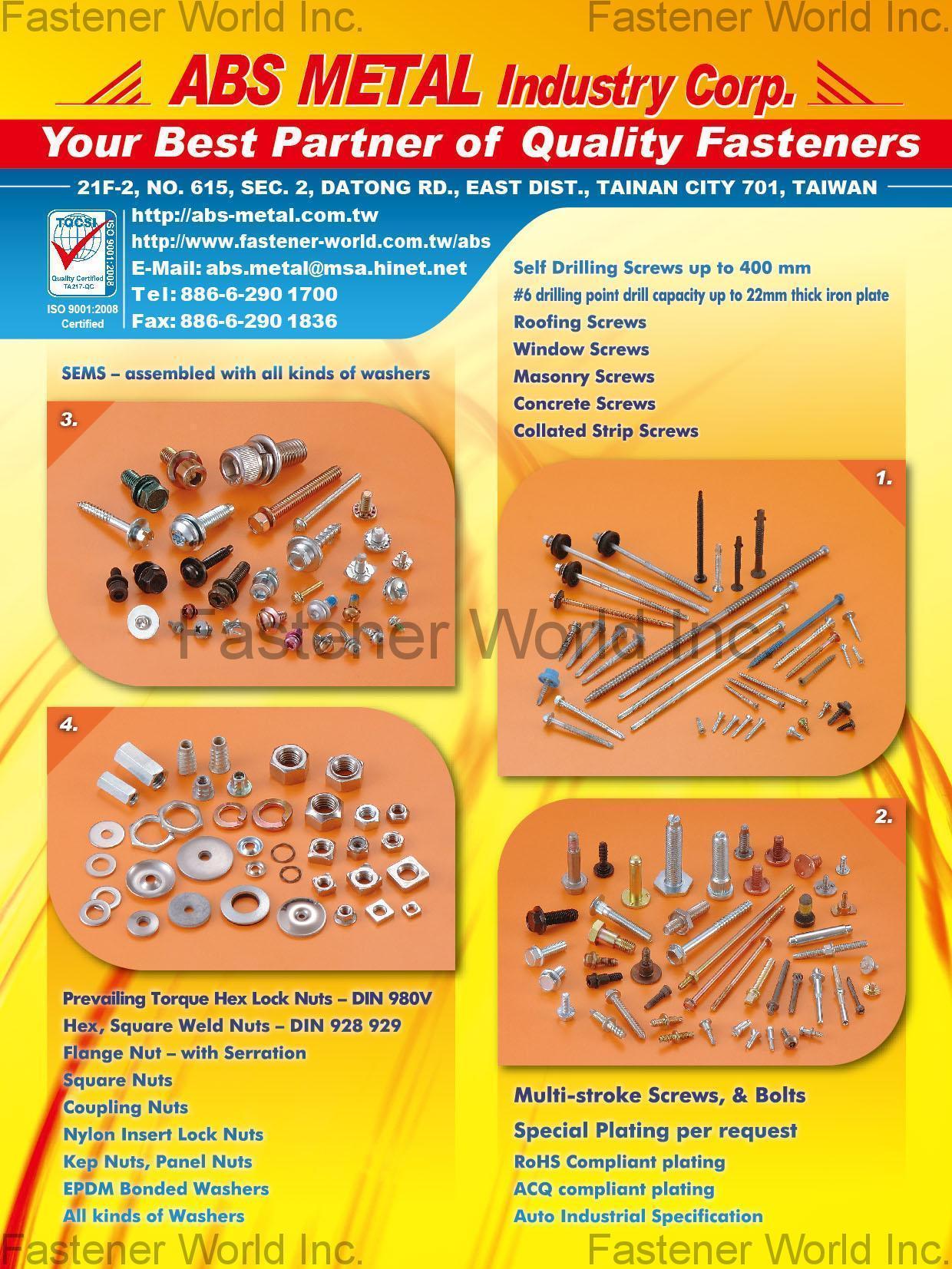 ABS METAL INDUSTRY CORP.  , Double Thread Stud, Roofing Screw, Self-Drilling Screws , Stud Bolts