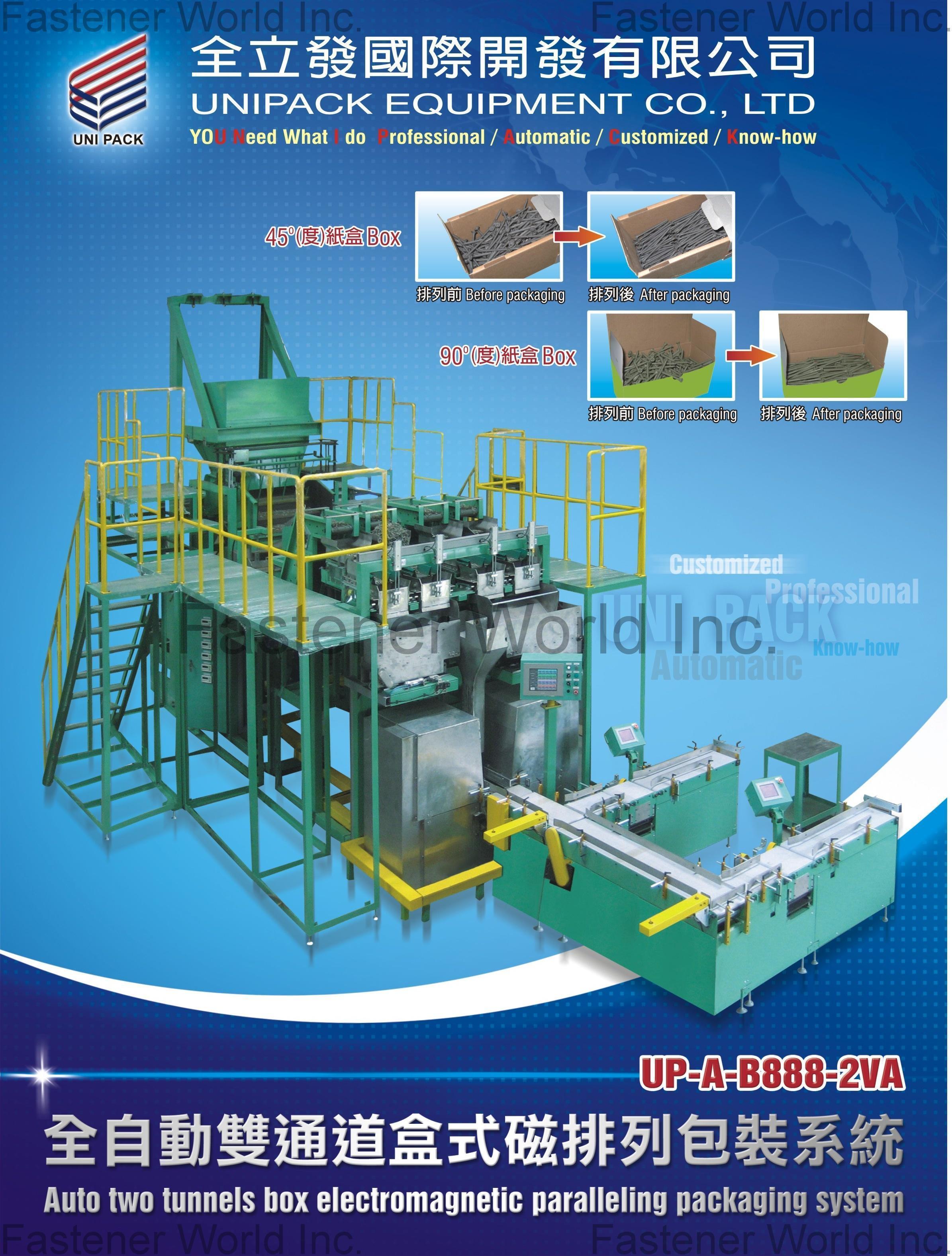 UNIPACK EQUIPMENT CO., LTD.  , Auto two tunnels box electromagnetic paralleling packaging system , Auto Box Electromagnetic Paralleling Packaging Machine