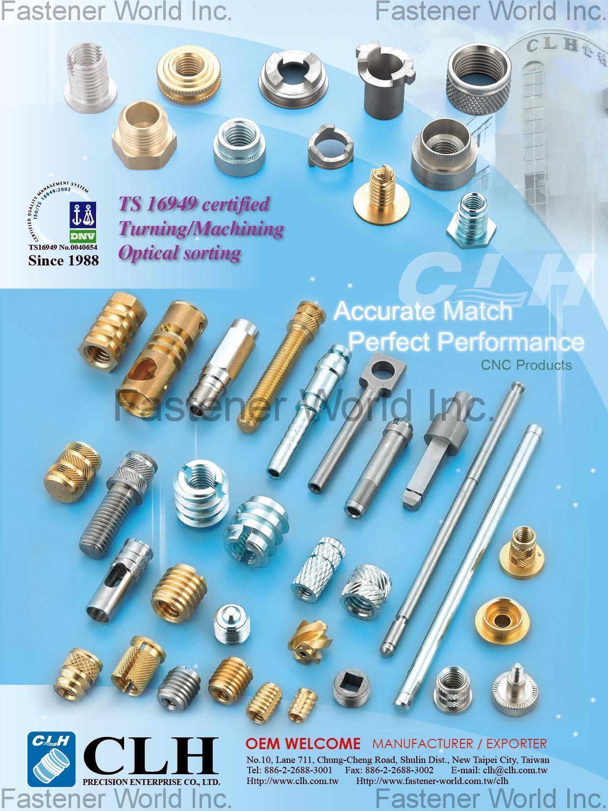 CLH PRECISION ENTERPRISE CO., LTD.  , Brass Inserts, Clinch Parts, CNC Parts , Brass Insert