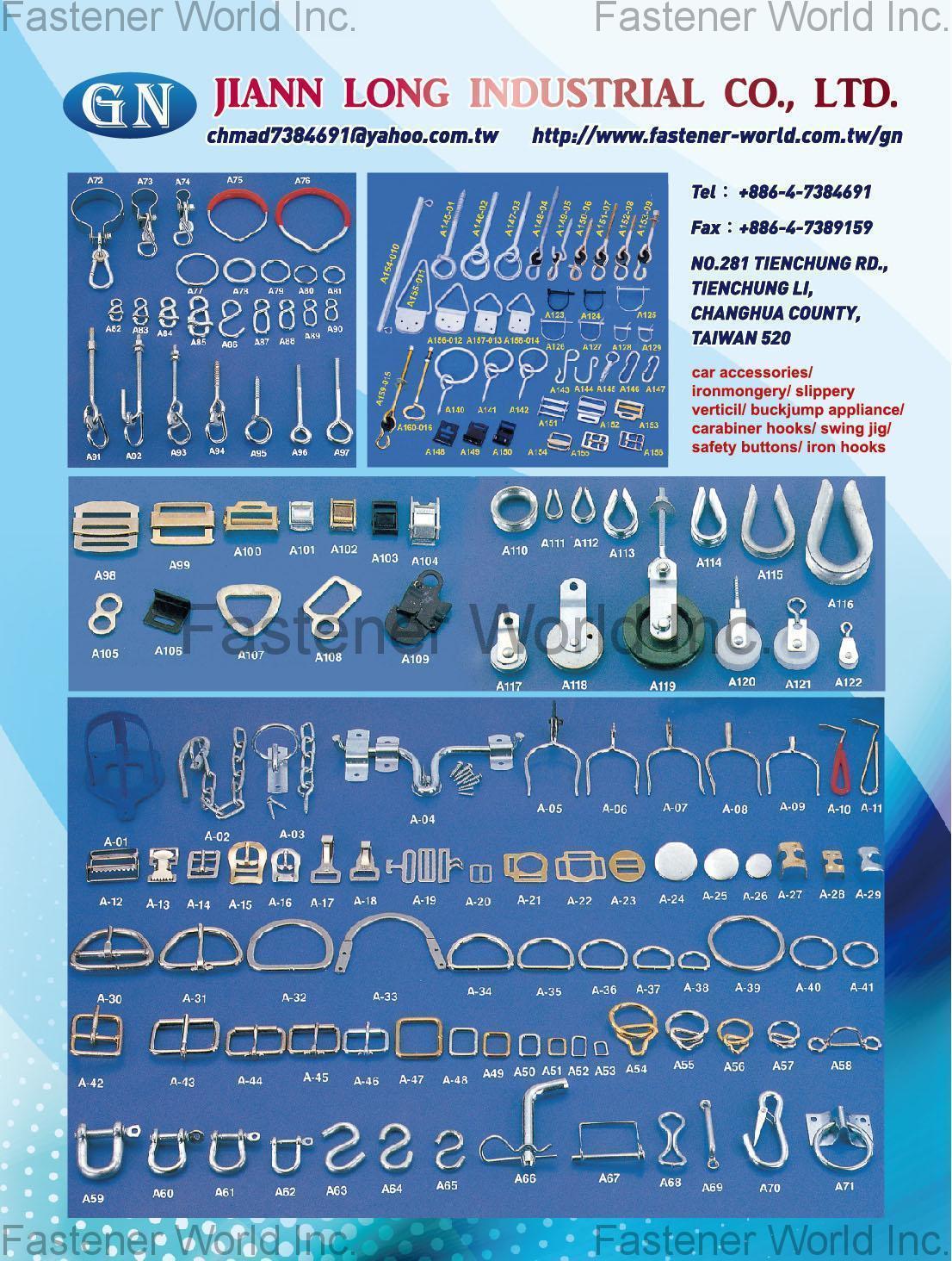 Jianlong Enterprise Co., Ltd. , Car Accessories, Ironmongery, Slippery Verticil, Buckjump Appliance, Carabiner Hooks, Swing Jig, Safety Buttons, Iron Hooks , Hooks