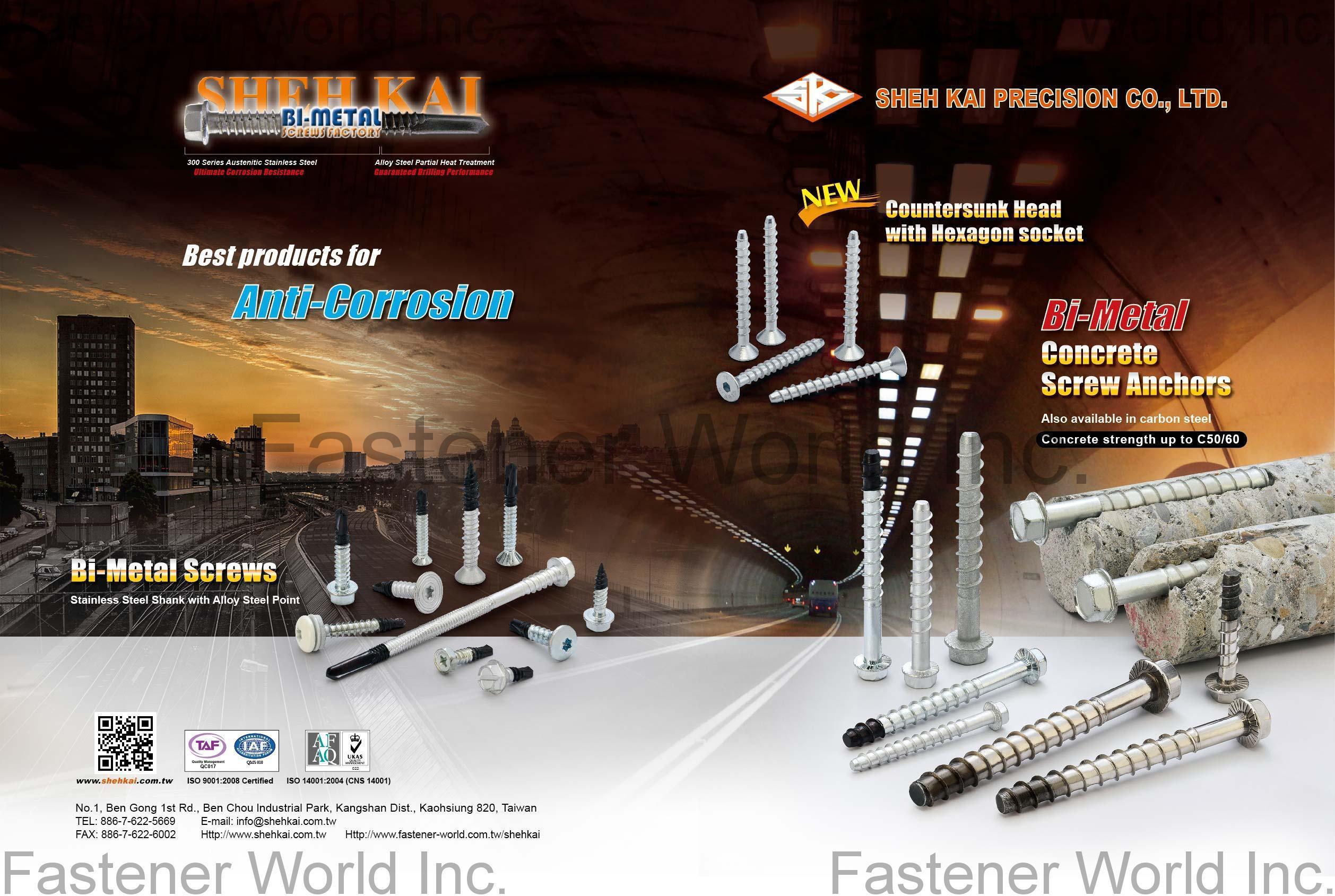 SHEH KAI PRECISION CO., LTD.  , Bi-Metal Screws, Countersunk Head with Hexagon socket, Bi-Metal Concrete Screw Anchors , Concrete Anchors