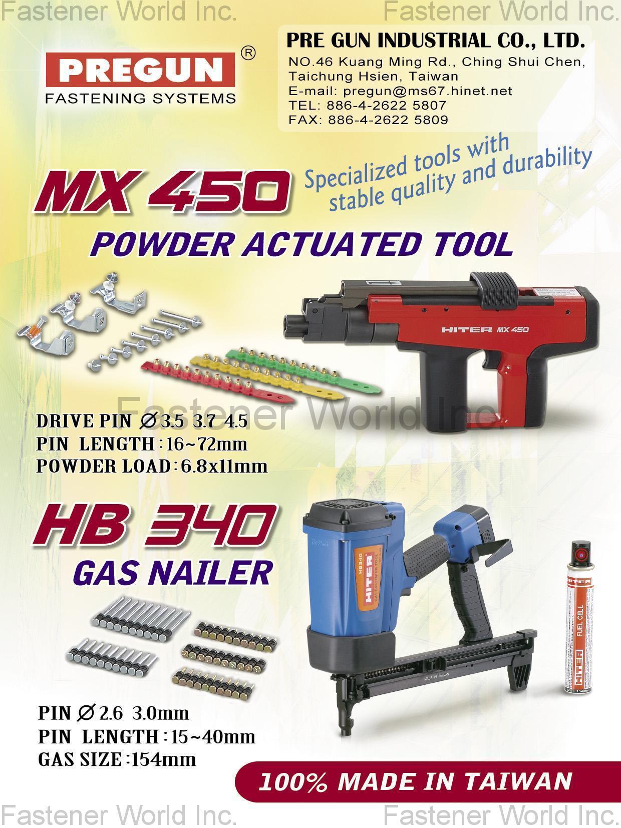 PREGUN INDUSTRIAL CO., LTD.  , Powder Actuated Tool, Gas Nailer , Powered Tools In General