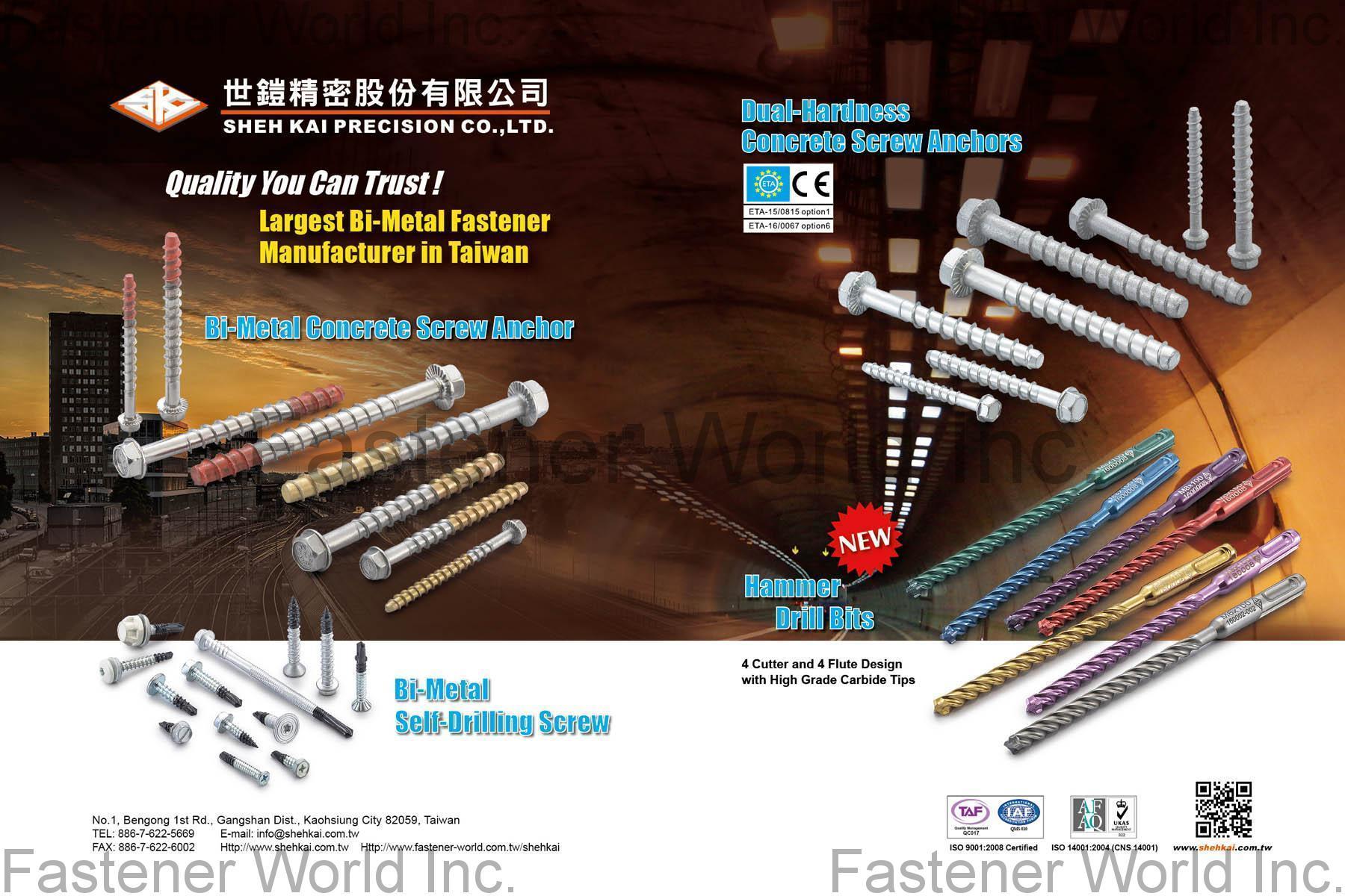 SHEH KAI PRECISION CO., LTD.  , Bi-Metal Concrete Screw Anchor, Dual-Hardness Concrete Screw Anchors , Bi-metal Concrete Screw Anchors