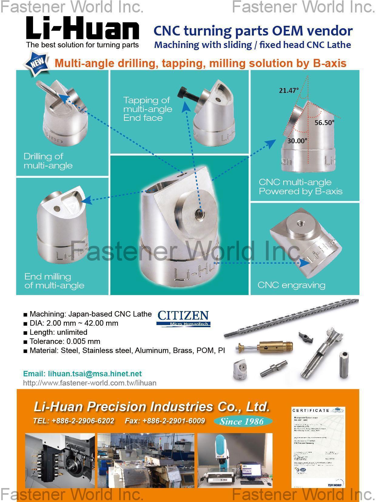 LI HUAN PRECISION INDUSTRIES CO., LTD. , CNC TURNING PARTS / MACHINING WITH SLIDING / FIXED HEAD CNC LATHE , Cnc Machining Parts LI HUAN PRECISION INDUSTRIES CO., LTD. , CNC TURNING PARTS / MACHINING WITH SLIDING / FIXED HEAD CNC LATHE , Cnc Machining Parts