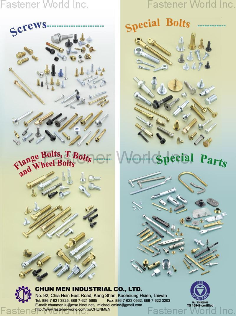 CHUN MEN INDUSTRIAL CO., LTD.  , Special fasteners per drawings Pins, Rivets, Bolts, Screws, Studs , Special Screws