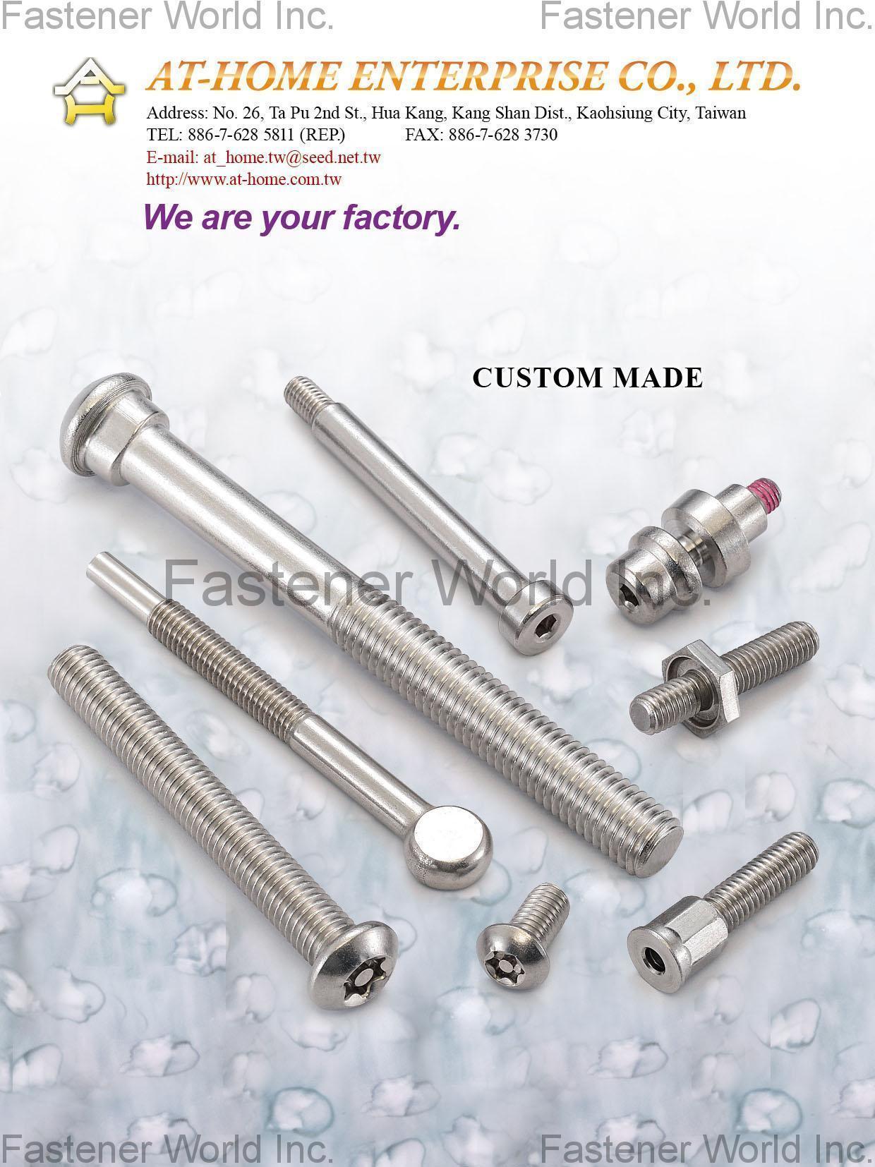 AT-HOME ENTERPRISE CO., LTD.  , Customized Screws / Bolts , Custom Bolts