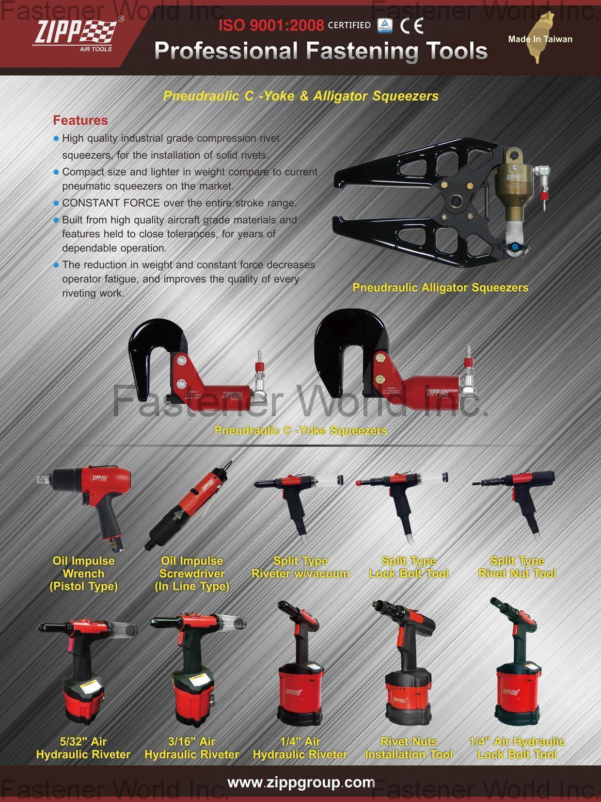 CHINA PNEUMATIC CORPORATION , Pneudraulic Alligator Squeezers, Pneudraulic C-Yoke Squeezers, Oil Impulse Wrench, Oil Impulse Screwdriver, Split Type Riveter, Lock Bolt Tool, Rivet Nut Tool, Air Hydraulic Riveter, Rivet Nuts Installation Tool , Pneumatic/hydraulic Riveters