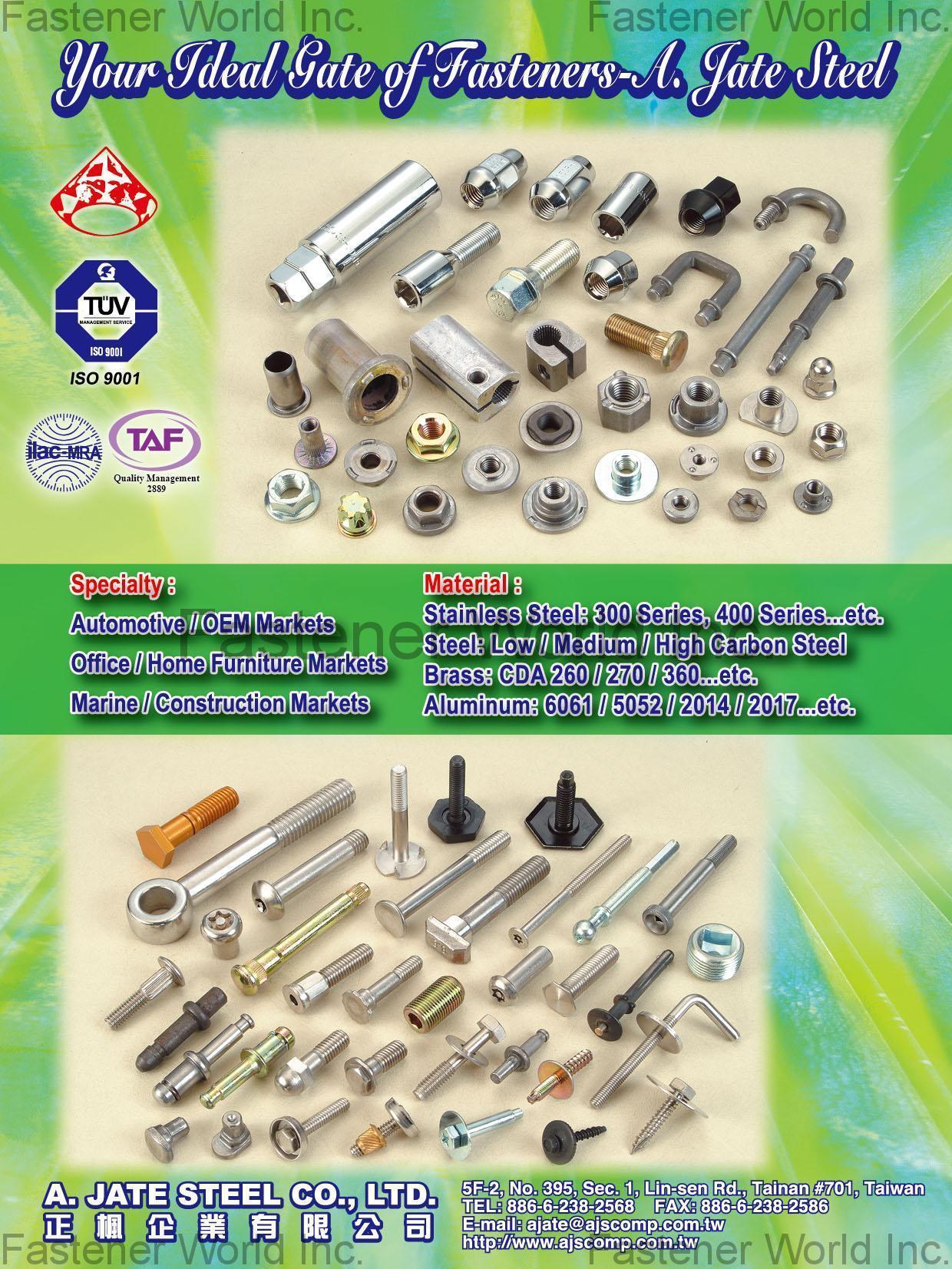 A. JATE STEEL CO., LTD.  , Automotive Parts, Furniture Fasteners, Construction Fasteners , Furniture Screws