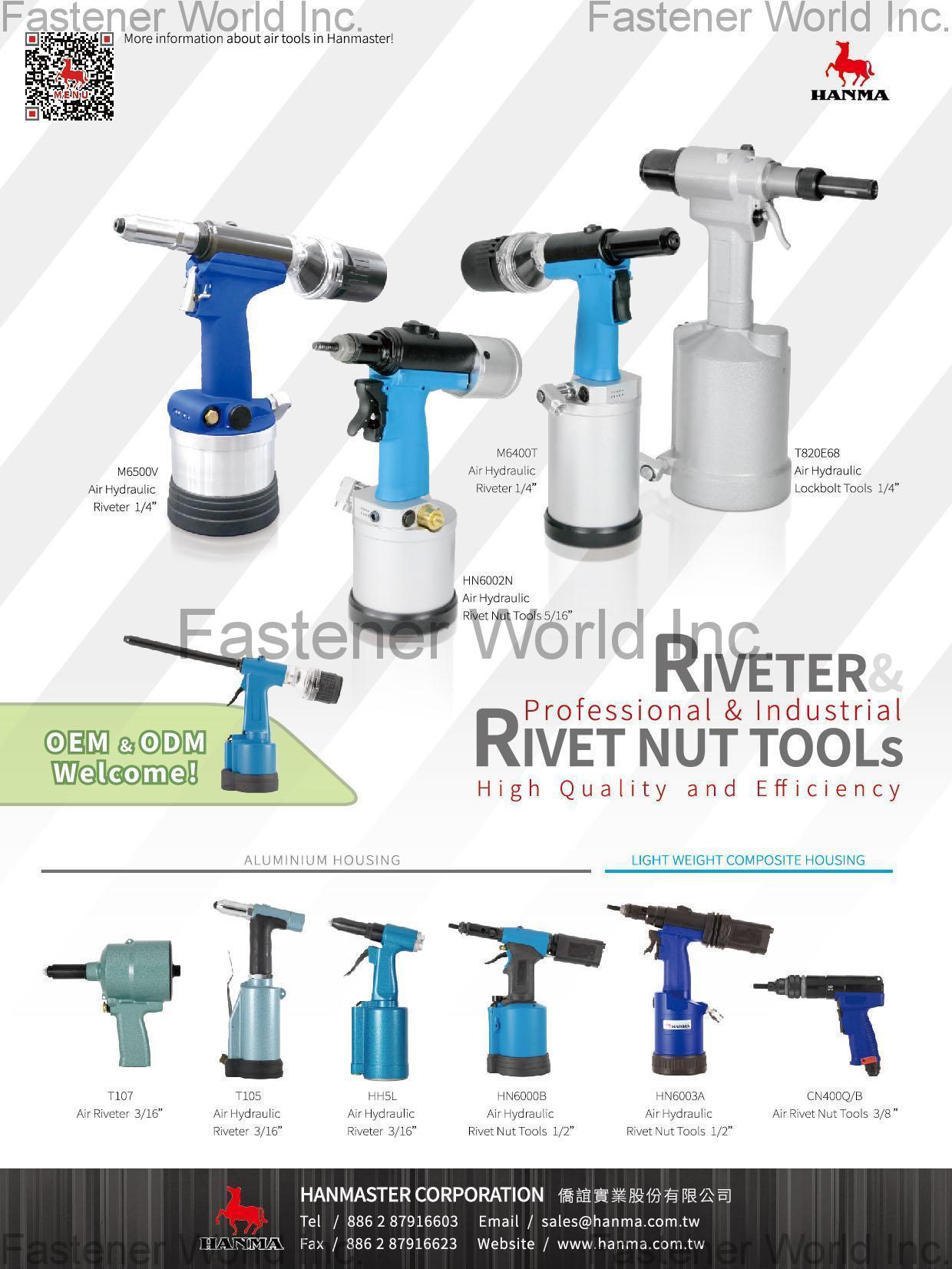 HANMASTER CORPORATION , Electric Sander, Air Sander, Air Hydraulic Riveters, Rivet Nut Tools, Lockbolt Tool, Riveter, TAIWAN, TAIWAN , Rivet Nut Tools