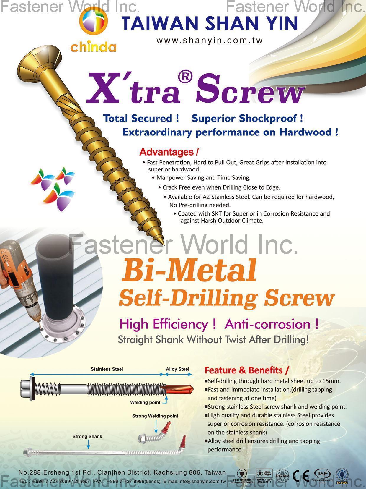 TAIWAN SHAN YIN INTERNATIONAL CO., LTD.  , Bi-Metal Self-Drilling Screw , Self-drilling Screws