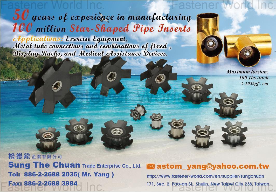 SUNG THE CHUAN TRADE ENTERPRISE CO., LTD. , Star-Shaped Pipe Inserts,nuts,fastener,set-nut,bike-nut , Pipe Fittings For Hydraulic Systems