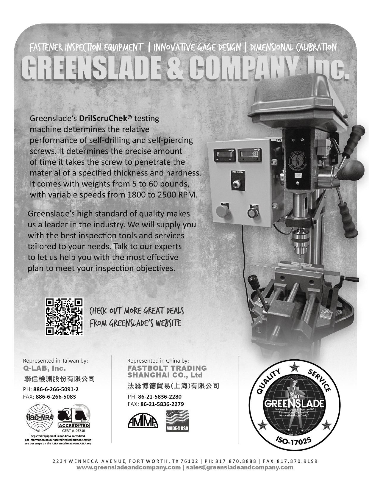 GREENSLADE & COMPANY, INC.  , 規格檢測