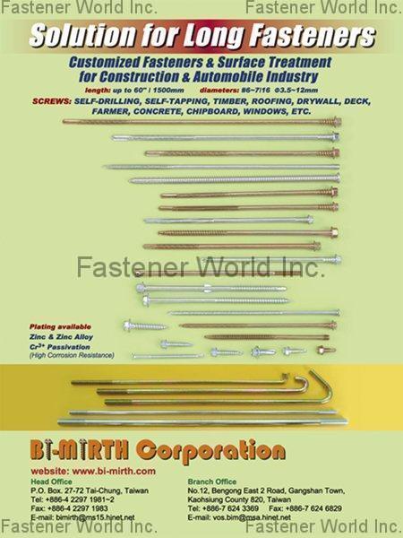 BI-MIRTH CORPORATION , Bi-metal Self-drilling Screws , Bi-metal Self-drilling Screws