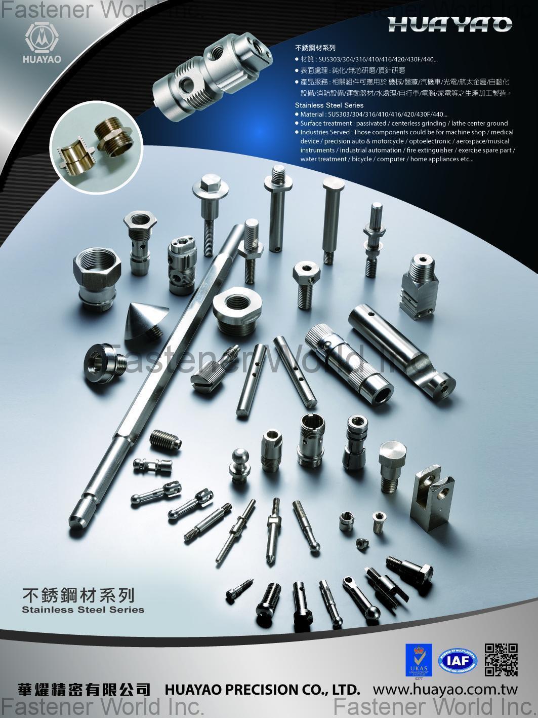 HUAYAO PRECISION CO., LTD. , Aerospace Screws, All Kinds of Nuts, Automotive & Motorcycle Special Screws/Bolts, Custom Bolts, Customized Special Screws/Bolts, Long Locknuts, Military Specification Bolts, Optical Measurement Instrument, Piston Pins, Self-tapping Bolts, Stainless Steel Bolts , CNC parts, CNC lathe