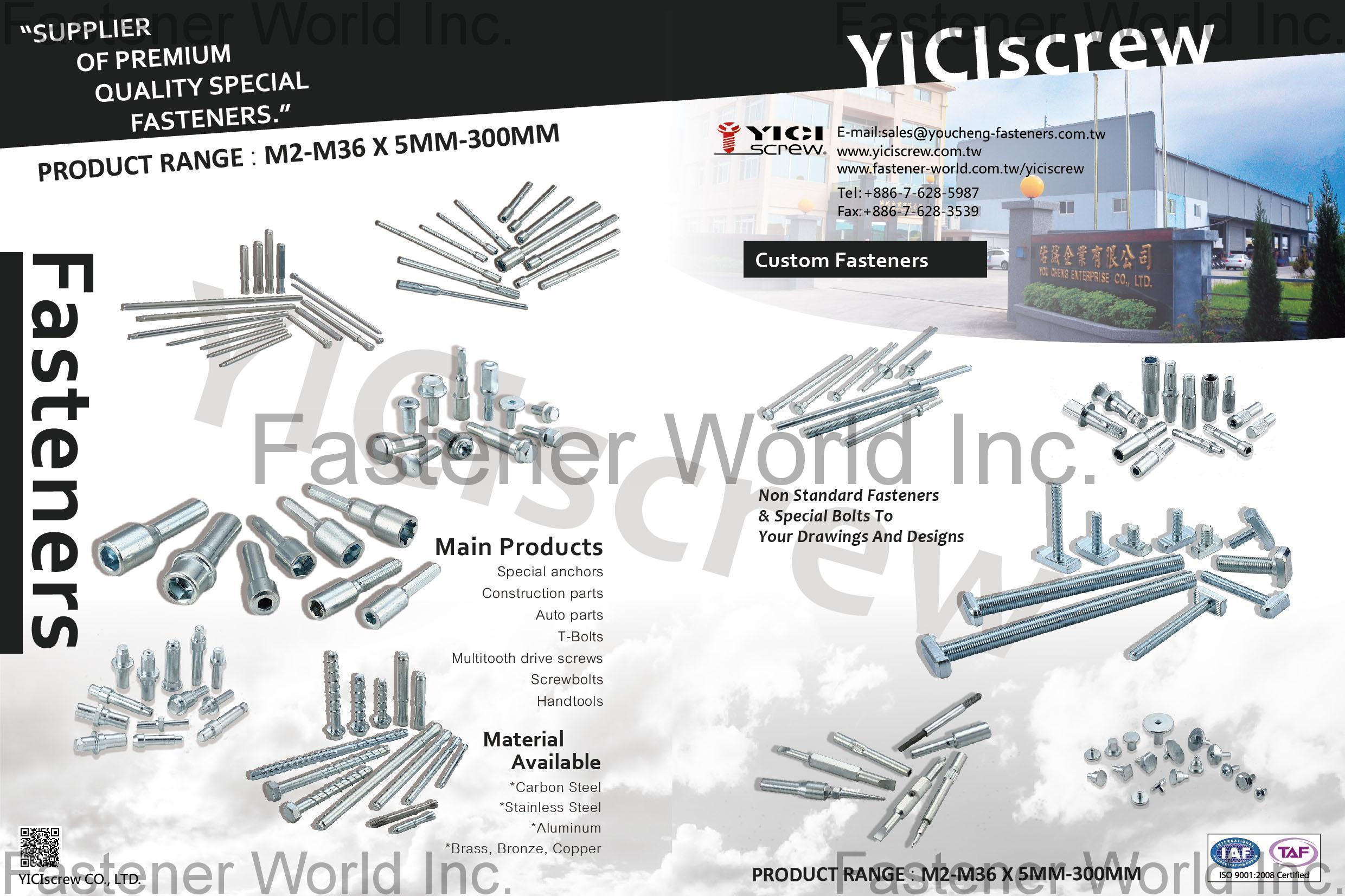 YICIscrew CO., LTD. , Special Anchors, Construction Parts, Auto Parts, T-Bolts, Multitooth Drive Screws, Screwbolts, Handtools , Construction Fasteners