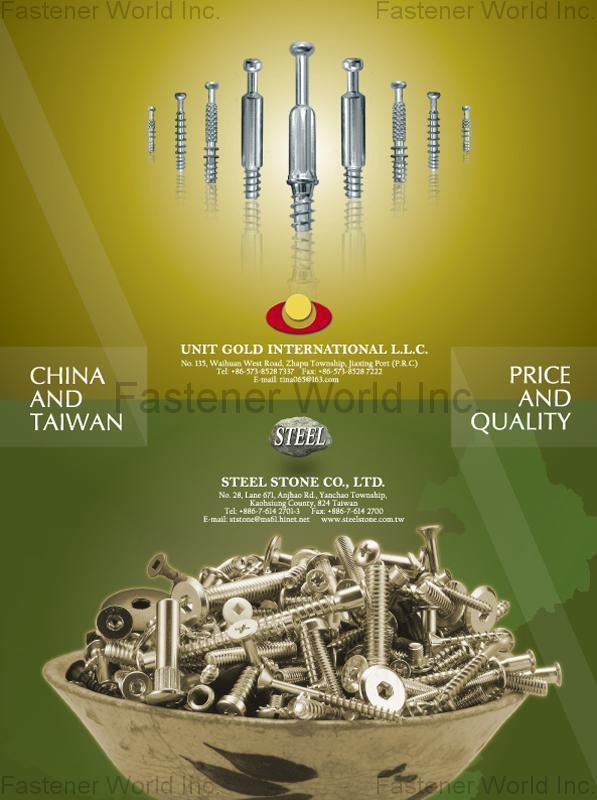 STEEL STONE CO., LTD.  , CONFIRMAT SCREWS, KD FITTINGS, JOINT CONNECTOR BOLTS, JOINT CONNECTOR NUTS, CHIPBOARD SCREW, PARTICLE BOARD SCREW, DRYWALL SCREW, TAPPING SCREW, MACHINE SCREW, EURO SCREW, HANGER BOLT, STUD THREAD ROD, SHELF SUPPORT, INSERT NUT, BARREL NUT, TEE NUT, CUSTOM-MADE PRODUCTS , Furniture Screws