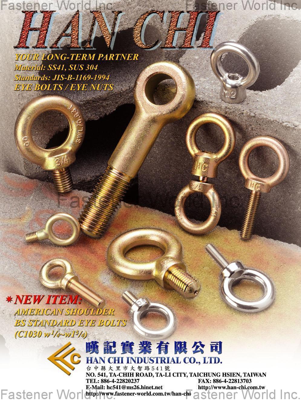 HAN CHI INDUSTRIAL CO., LTD. , American Shoulder BS Standard Eye Bolts , Eye Bolts