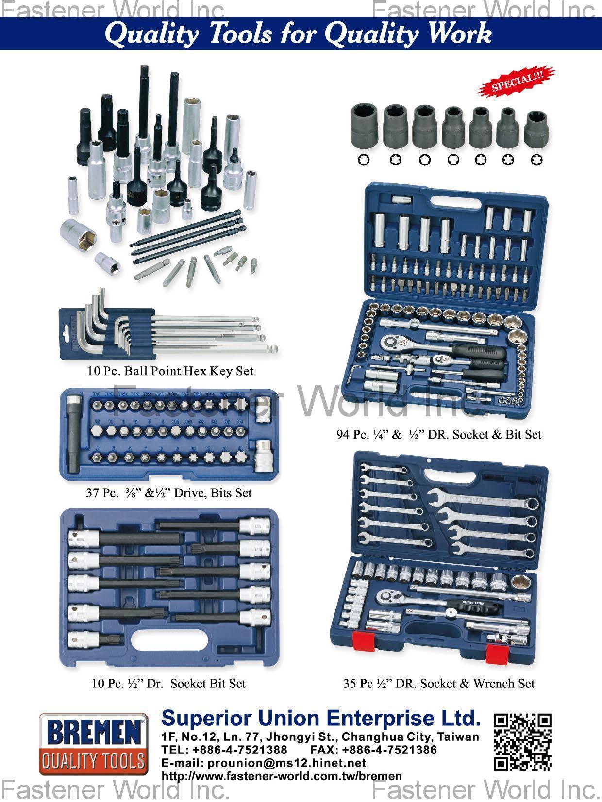 SUPERIOR UNION ENTERPRISE LTD. , Hex Key Set, Bits Set, Socket Bit Set, Socket & Wrench Set , Bit Sets