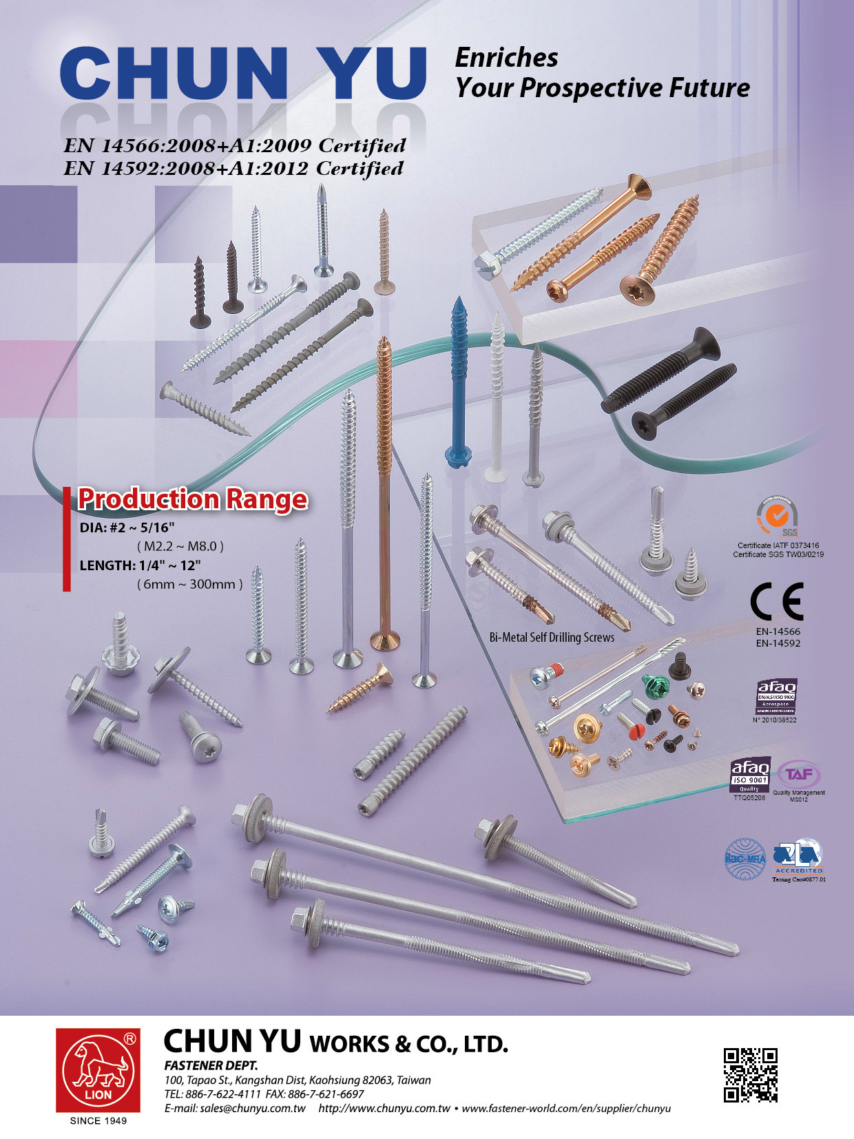 CHUN YU WORKS ＆ CO., LTD.  , Bi-Metal Self Drilling Screws , Bi-metal Screw