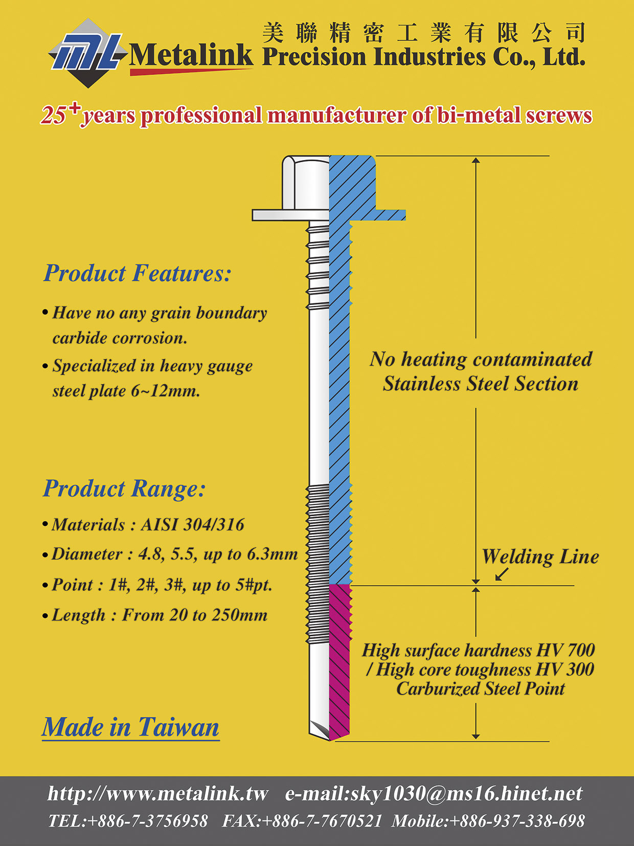 METALINK PRECISION INDUSTRIES CO., LTD.  , Bi-metal Screw , Bi-metal Screw