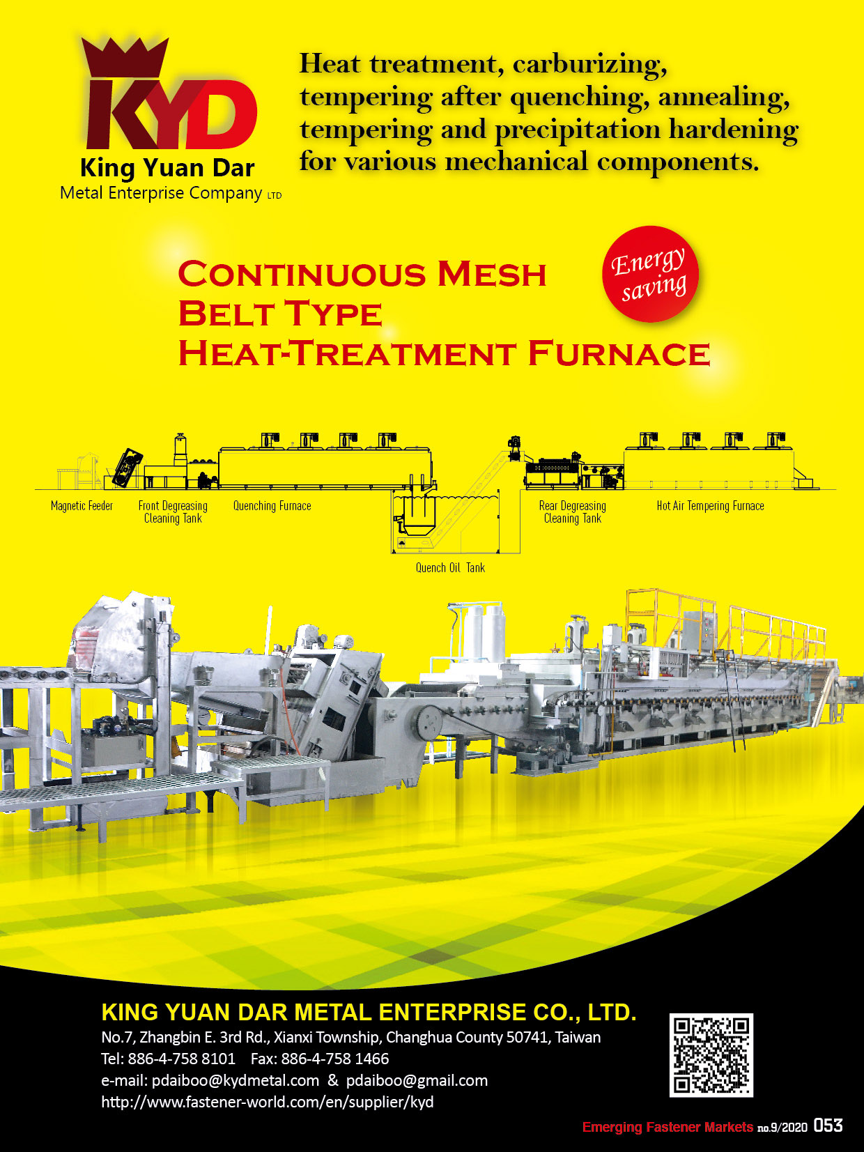KING YUAN DAR METAL ENTERPRISE CO., LTD. , Continuous Mesh Belt Type Heat-Treatment Furnace , Heat Treatment Furnace
