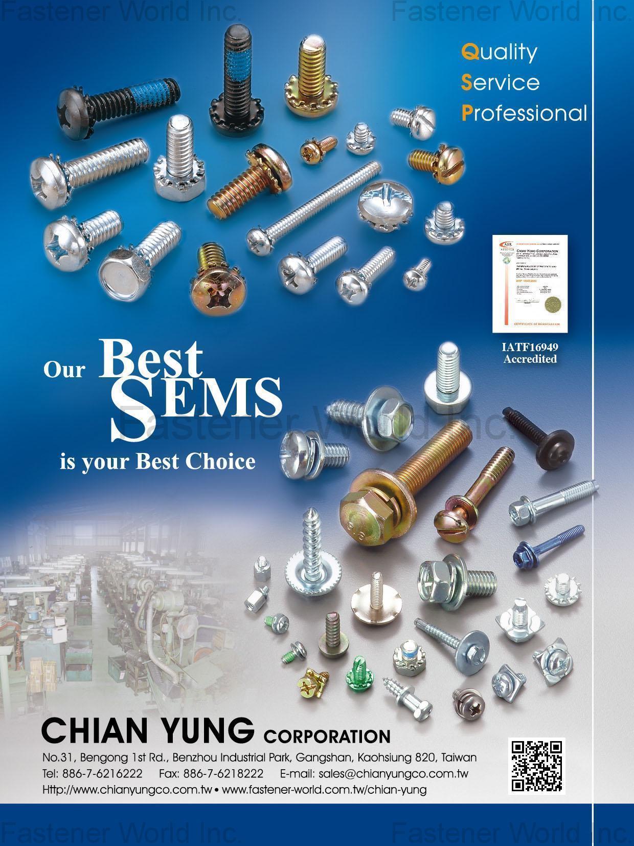 CHIAN YUNG CORPORATION  , SEMS SCREW , SEMS Screws