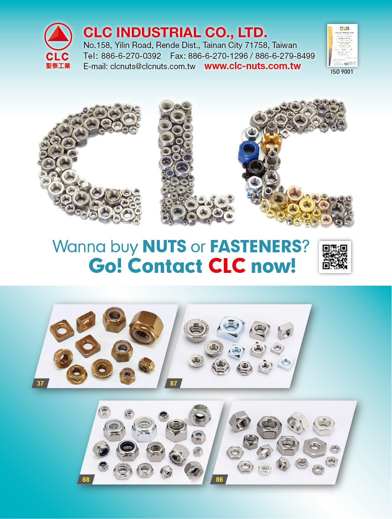CLC INDUSTRIAL CO., LTD. , Nylon Insert Locknuts,DIN982,DIN985,Hex Machine Screw Nuts,Hex Finish Nuts,DIN934,Hex Jam Nuts,DIN439,Hex Heavy Nuts,UNI5587,Hex Lock Nuts,DIN980,Hex Flange Nuts,DIN6923,JIS B1190,Hex Flange Nylon Nuts,DIN 6926,Weld Nuts,DIN928,DIN929,Square Nuts,DIN557,DIN562,Hex K-Locknuts,Hex Nuts,JIS B1181 TYPE 1,JIS B1181 TYPE 2,JIS B1181 TYPE 3,Wing Nuts,Socket Set Screw,DIN912,DIN913,DIN916,ISO7380,Brass Nuts,Special Nuts,Hex Cap Nuts,Coupling Nuts,T-Nuts,Washer,Conical Nuts , Nylon Cap Insert Lock Nuts CLC INDUSTRIAL CO., LTD. , Nylon Insert Locknuts,DIN982,DIN985,Hex Machine Screw Nuts,Hex Finish Nuts,DIN934,Hex Jam Nuts,DIN439,Hex Heavy Nuts,UNI5587,Hex Lock Nuts,DIN980,Hex Flange Nuts,DIN6923,JIS B1190,Hex Flange Nylon Nuts,DIN 6926,Weld Nuts,DIN928,DIN929,Square Nuts,DIN557,DIN562,Hex K-Locknuts,Hex Nuts,JIS B1181 TYPE 1,JIS B1181 TYPE 2,JIS B1181 TYPE 3,Wing Nuts,Socket Set Screw,DIN912,DIN913,DIN916,ISO7380,Brass Nuts,Special Nuts,Hex Cap Nuts,Coupling Nuts,T-Nuts,Washer,Conical Nuts , Nylon Cap Insert Lock Nuts