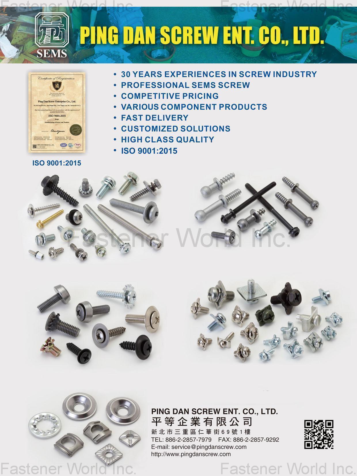 PING DAN SCREW ENT CO., LTD.  , SEMS Screws , SEMS Screws